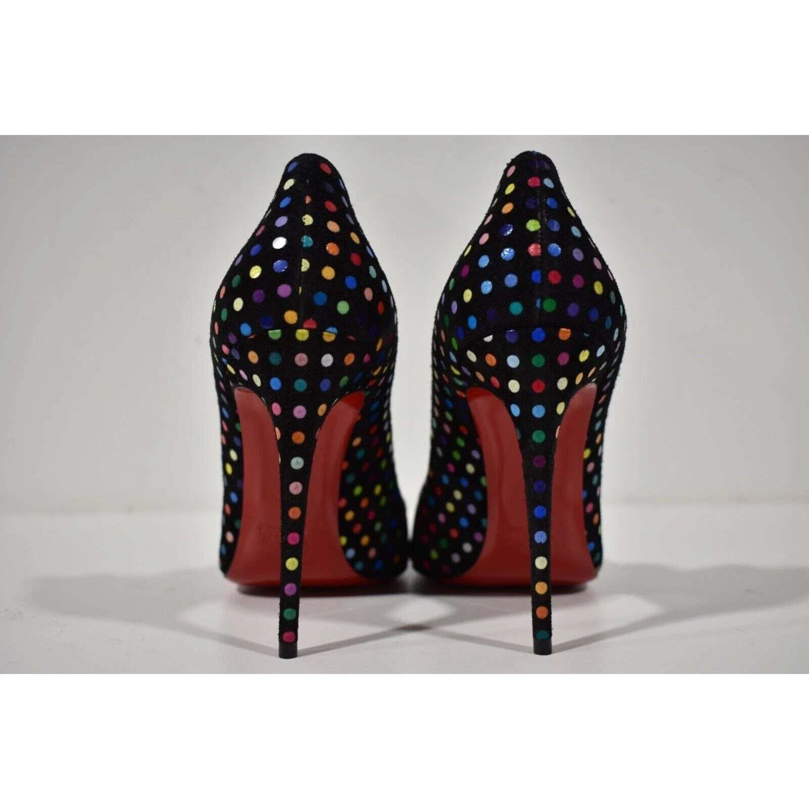 Christian Louboutin Hot Chick 100 Black Suede Multi Polka Dot Heel Pump 39.5 Size US 9.5 / IT 39.5 - 11 Thumbnail