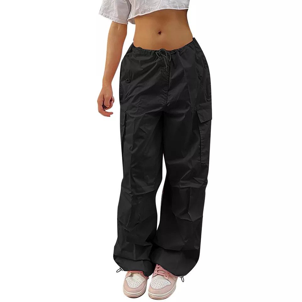 The Unbranded Brand Women's Baggy Low Waist Drawstring Hip Hop Casual Trousers Size 26" / US 2 / IT 38 - 3 Thumbnail