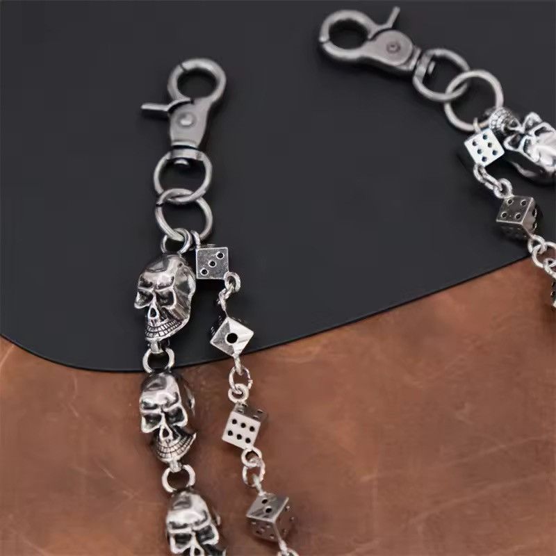 Jewelry Silver Skull Cross Chain Wallet Chain, Gothic Punk Accessory Size ONE SIZE - 4 Thumbnail