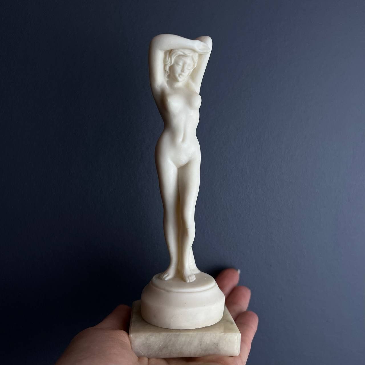 Vintage Figure Nude Naked Girl Gypsum Alabaster on Base