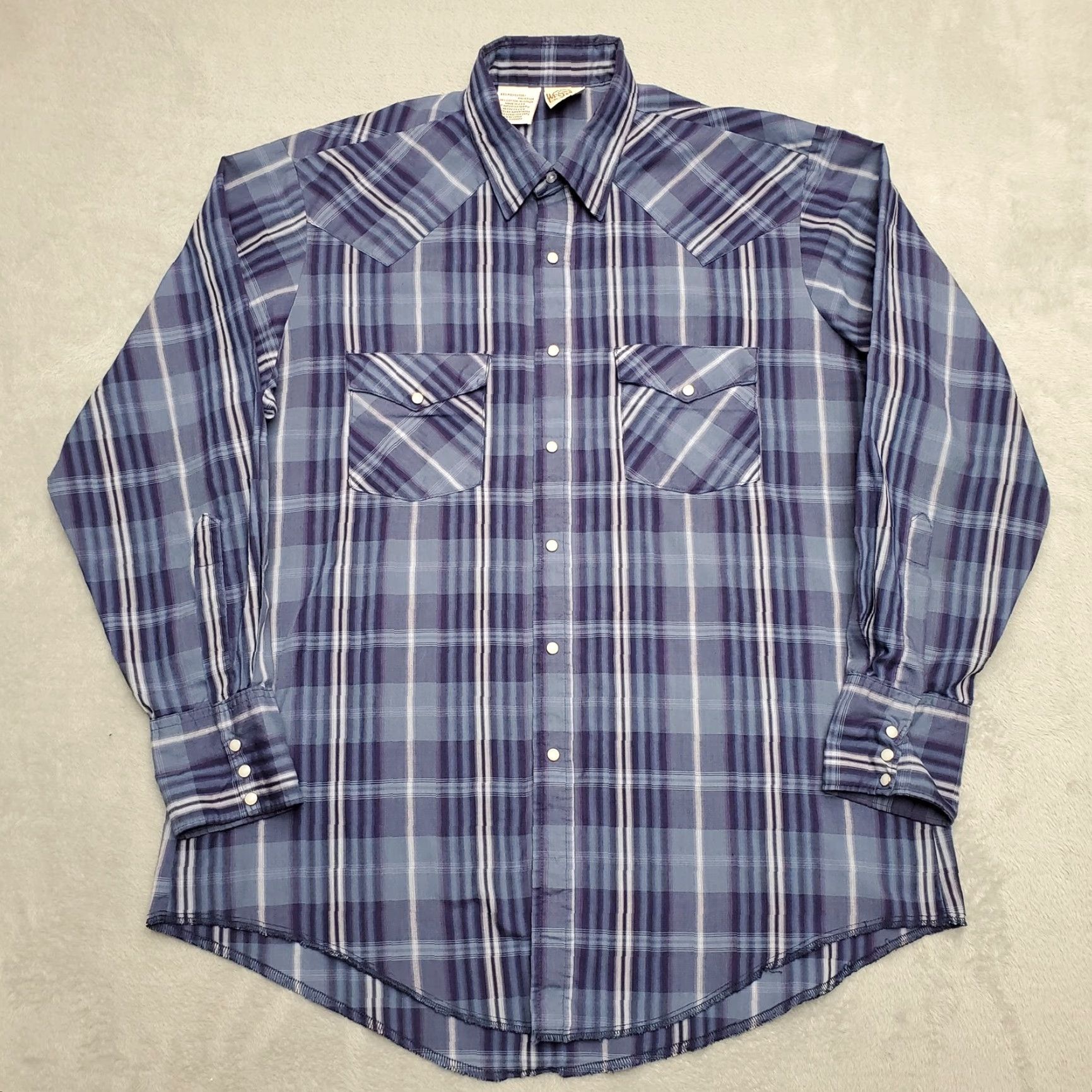 Vintage Western Frontier Shirt Mens L Blue Plaid Pearl Snap Long Sleeve Western Cowboy Shirt Size US L / EU 52-54 / 3 - 2 Thumbnail