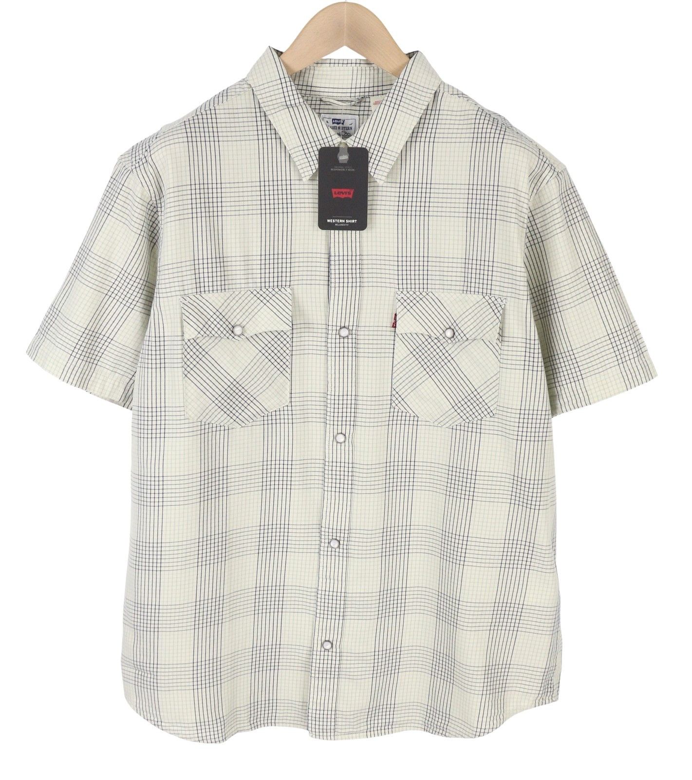 Levi's RELAXED L Grey Plaid Snap Spread Short Sleeve 87852 Size US L / EU 52-54 / 3 - 2 Thumbnail