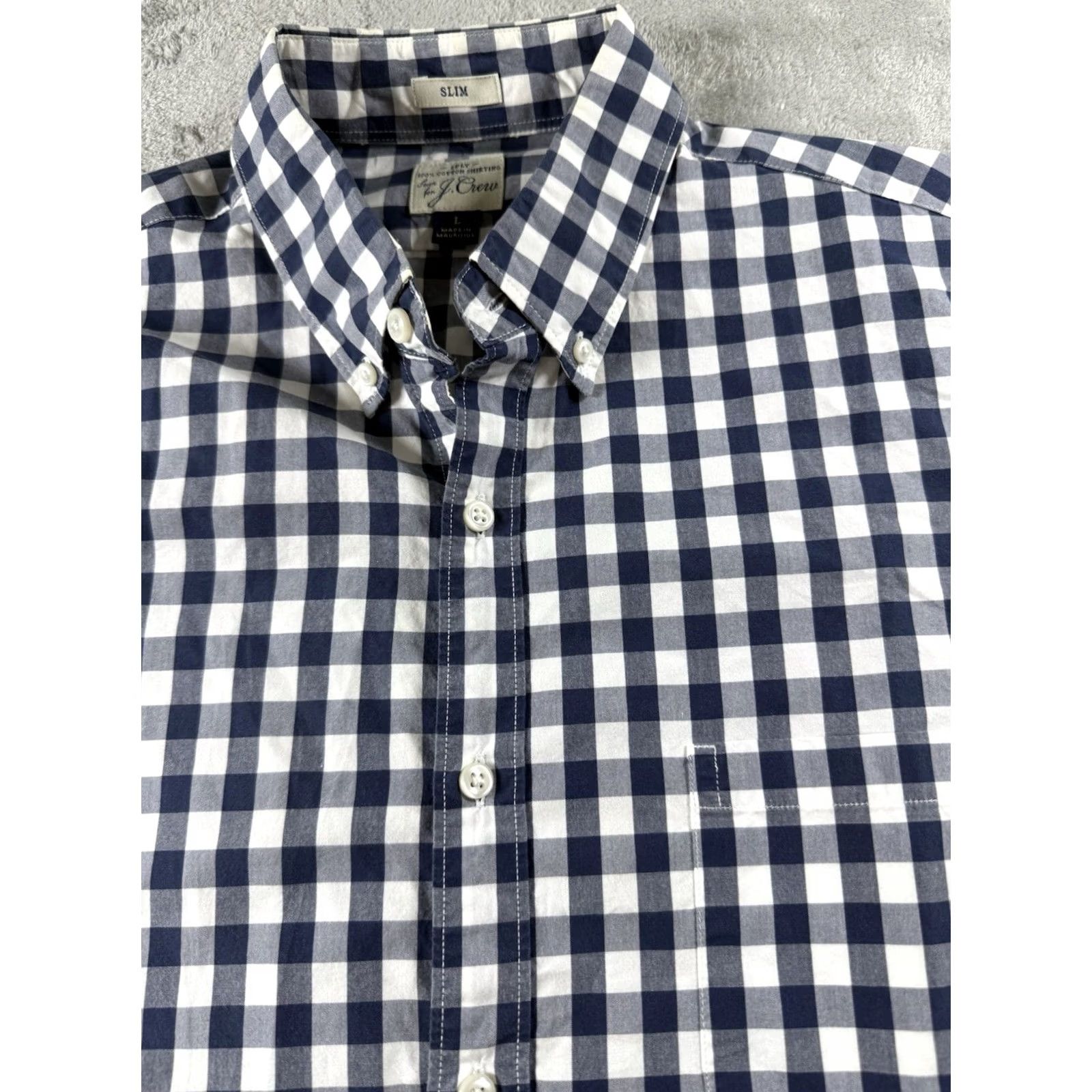 J.Crew J. Crew Shirt Mens Size L Slim Fit Cotton Gingham Button-Down Long Sleeve Navy/White Office Preppy Size US L / EU 52-54 / 3 - 3 Thumbnail