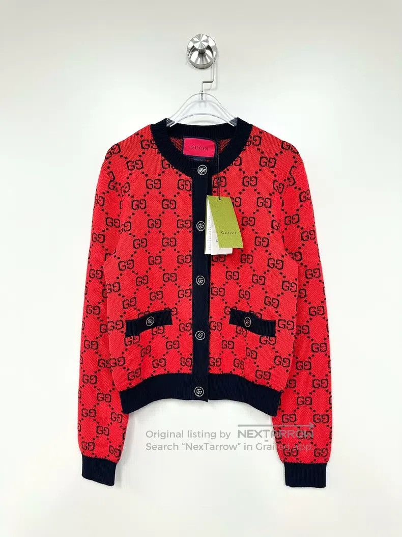 Gucci Gucci Red double G full print logo knitted cardigan coat Size XS / US 0-2 / IT 36-38 - 1 Thumbnail