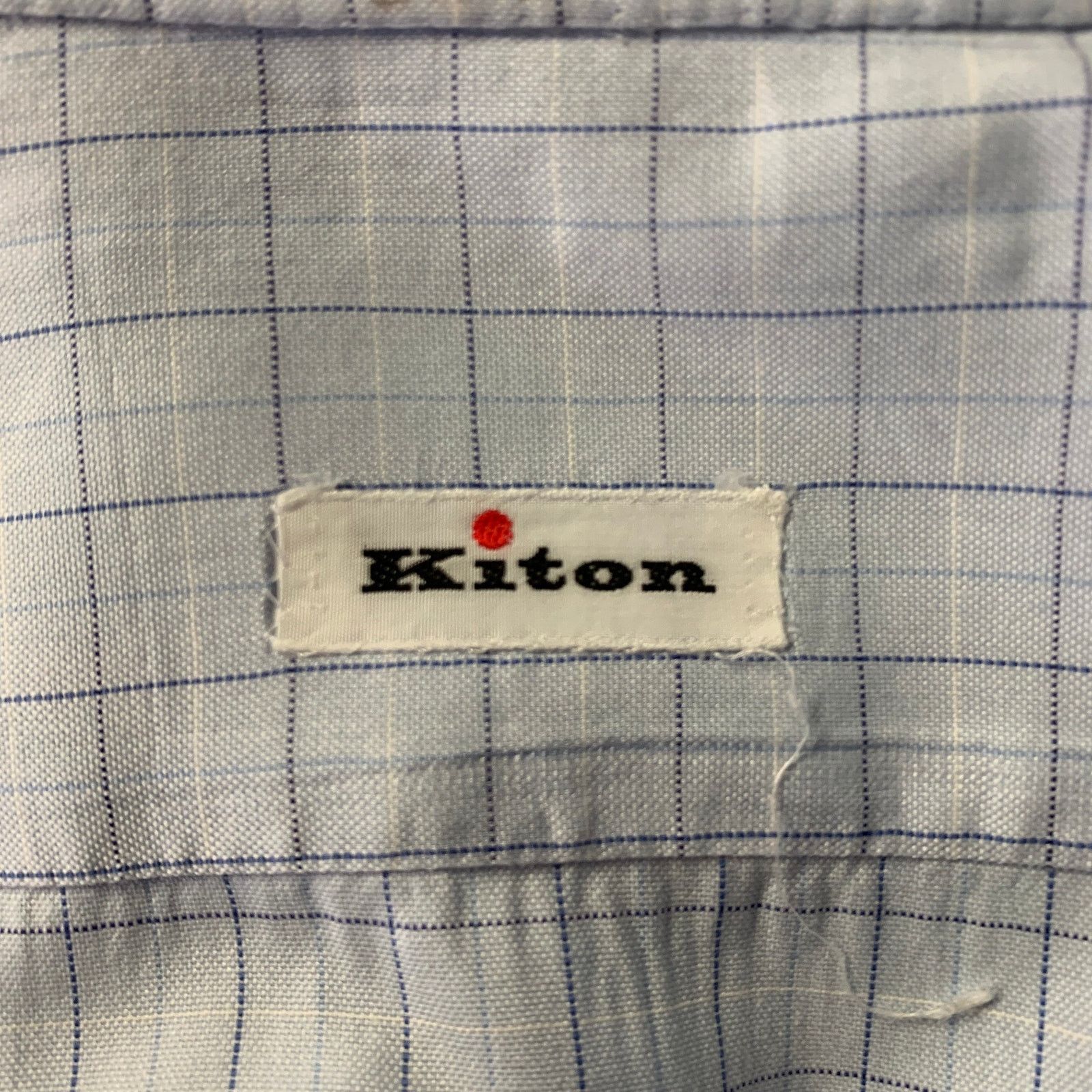 Kiton KITON L Light Blue Windowpane French Cuff Long Sleeve Shirt Size 48R - 5 Thumbnail
