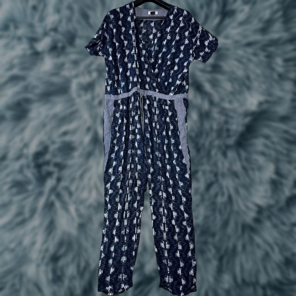 Velvet Velvet by Graham & Spencer Jumpsuit Womens Abstract Print V-Neck Short Sleeve Navy Blue M Regular One-Piece Size 32" / US 10 / IT 46 - 1 Thumbnail