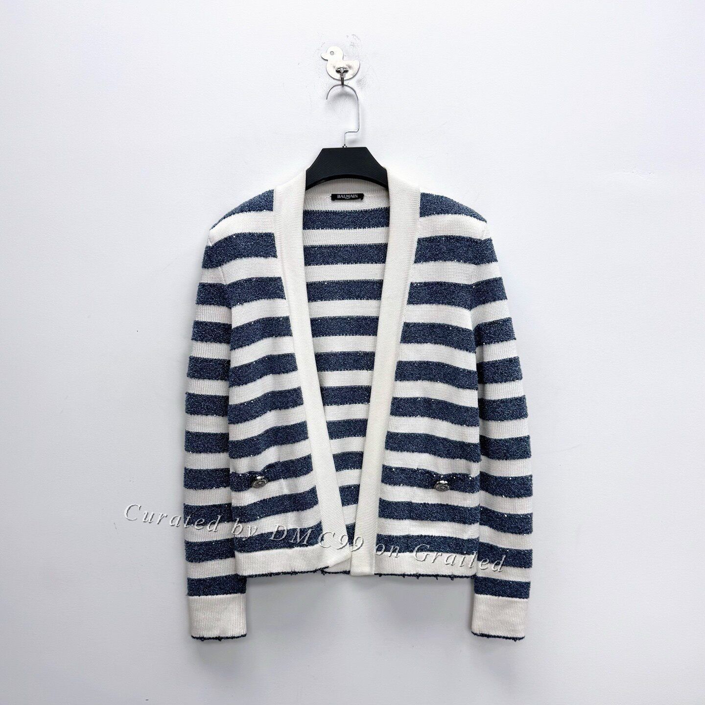 Balmain Balmain Blue White Stripe Sequin Knit Cardigan Size M / US 6-8 / IT 42-44 - 1 Thumbnail