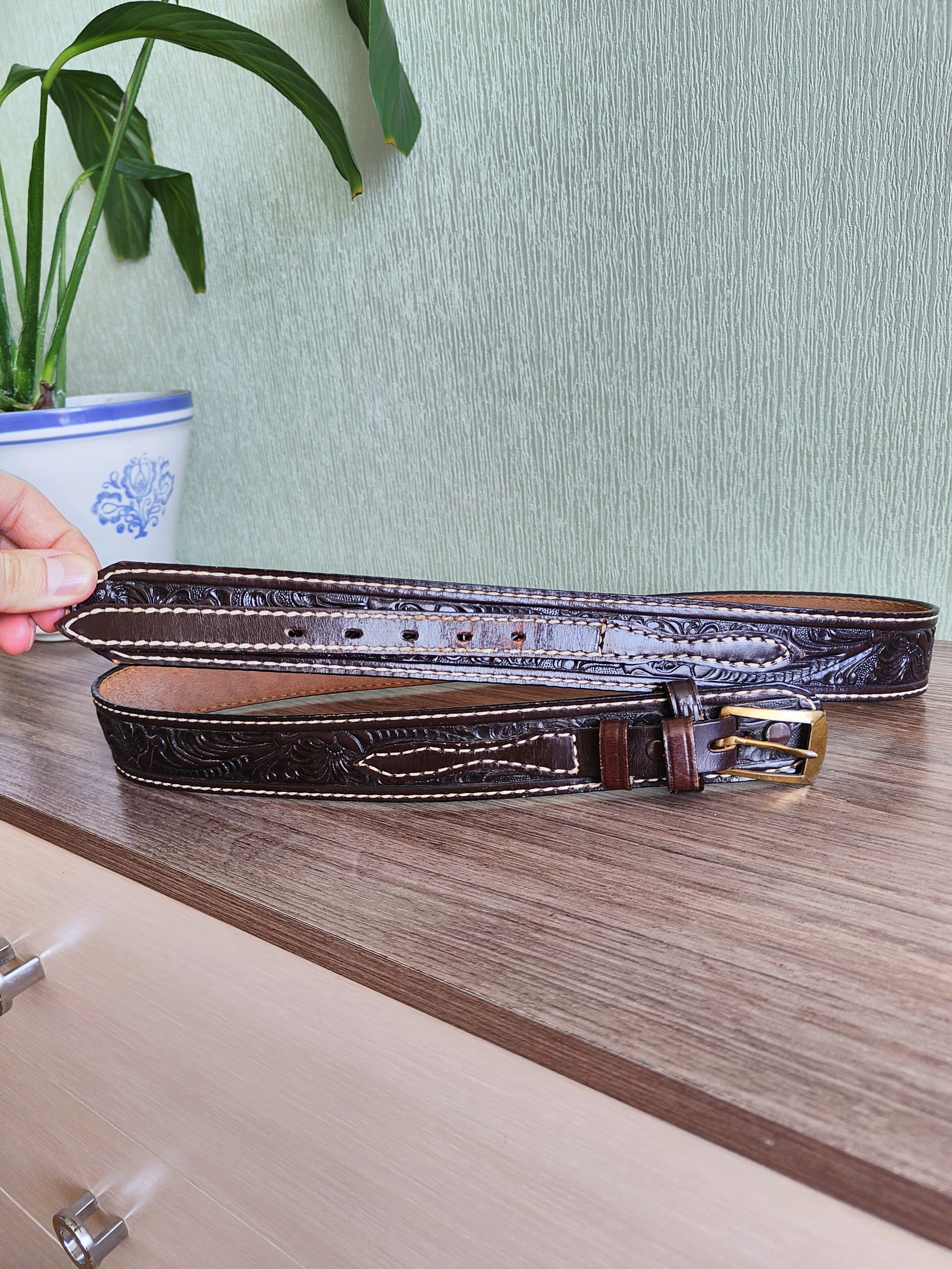 Tony Lama Vintage Tony Lama Leather Belt Made in USA Size ONE SIZE - 7 Thumbnail