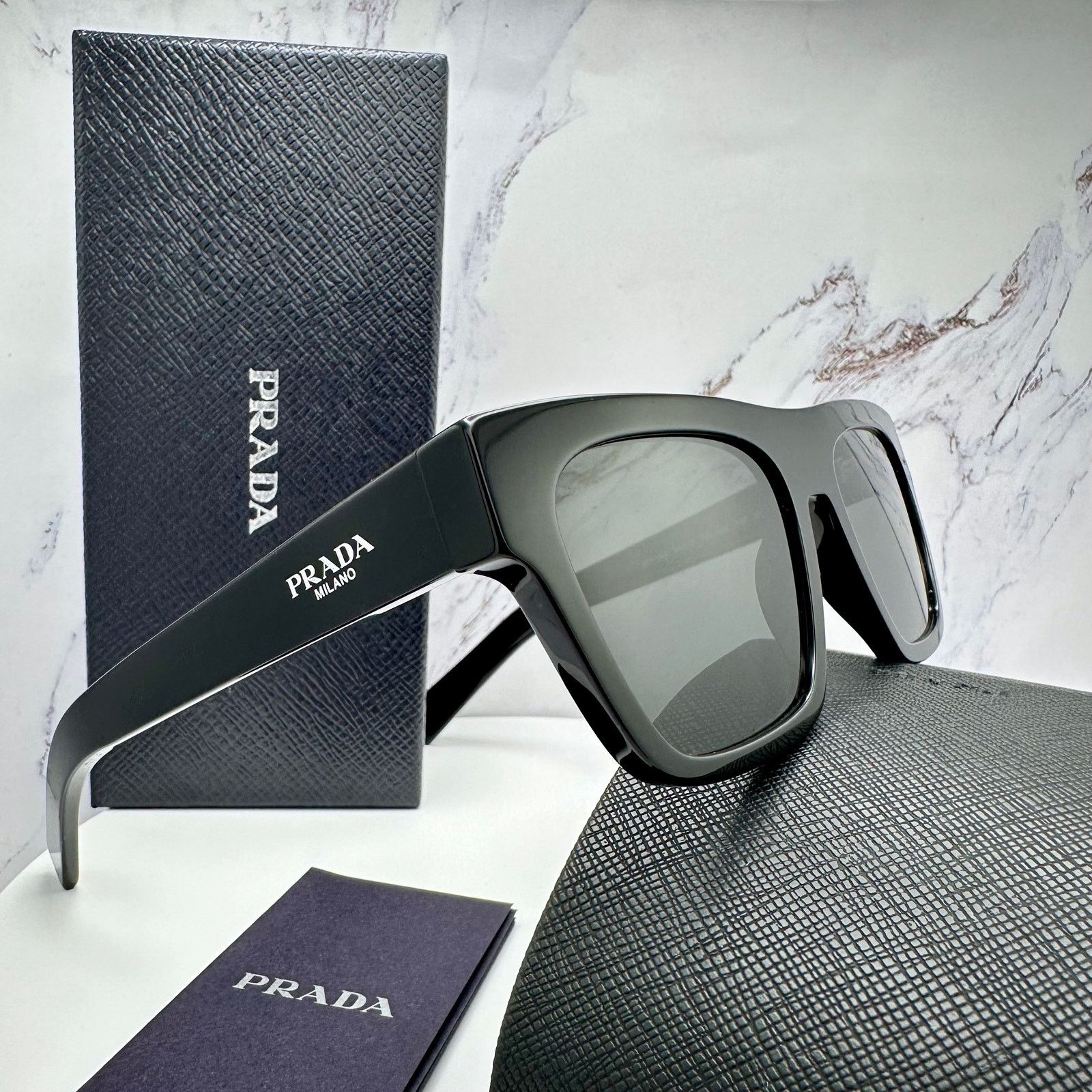 Prada NEW PRADA Sunglasses Black Square Rectangle w/ Box & Case Size ONE SIZE - 2 Thumbnail