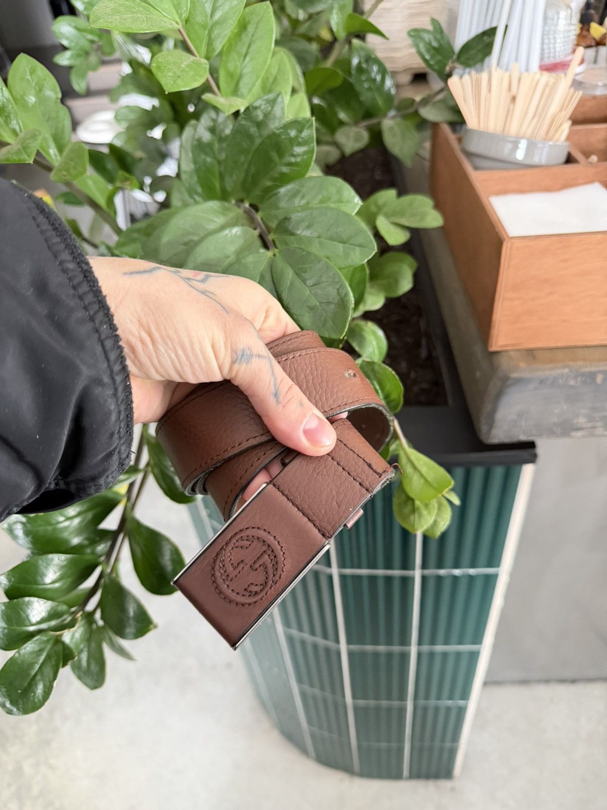 Gucci Gucci Men's Leather Buckle Interlocking G Belt Size 32 - 3 Thumbnail