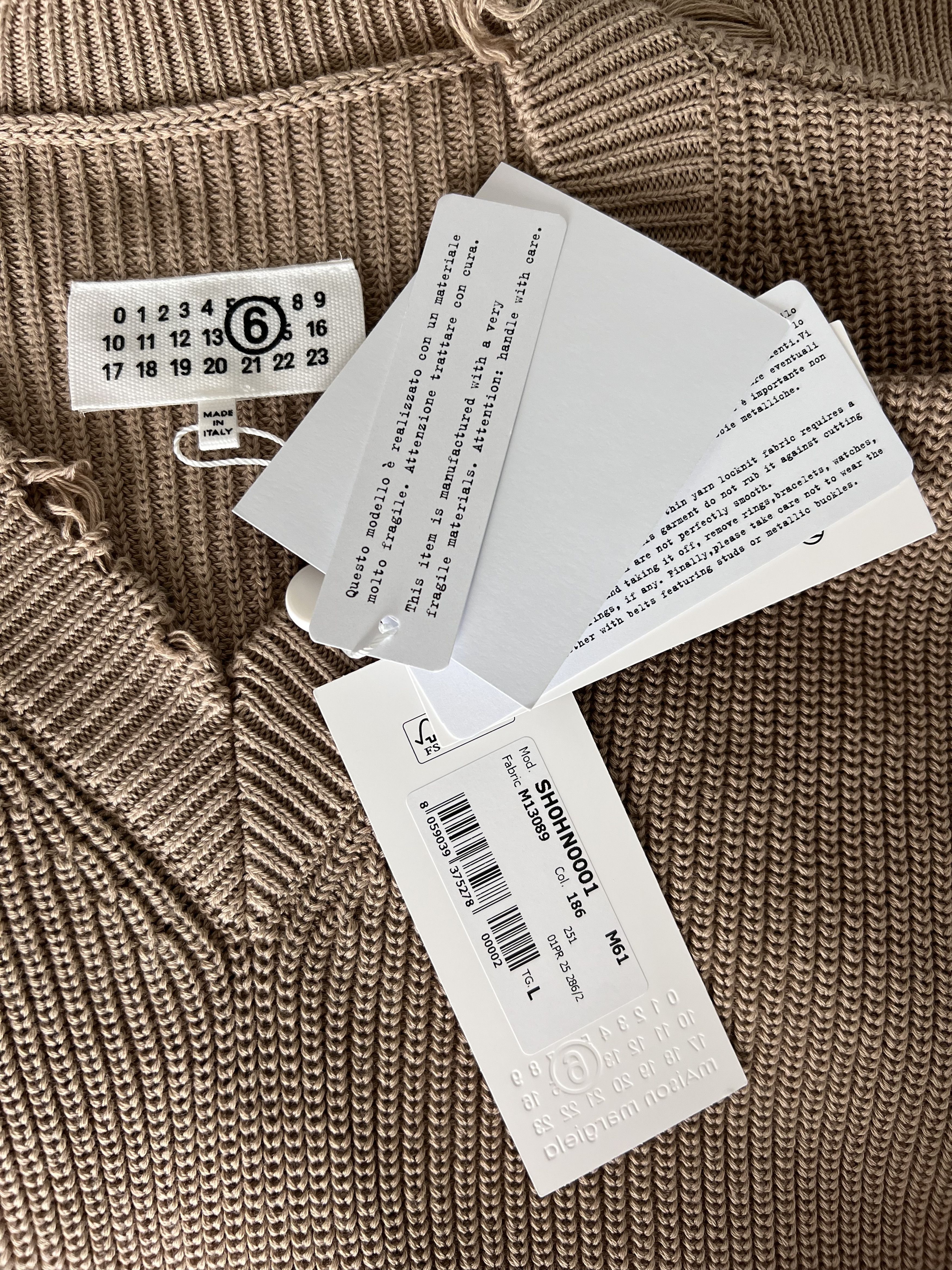 Maison Margiela MM6 Maison Margiela Distressed Knit V-Neck Sweater in Camel Size US L / EU 52-54 / 3 - 8 Thumbnail