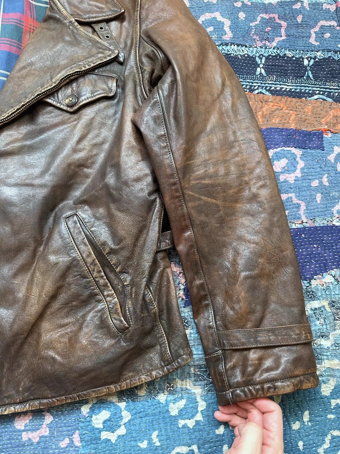 Polo Ralph Lauren RRL Distressed Slant Zipper Biker Leather Jacket L Size US L / EU 52-54 / 3 - 6 Thumbnail