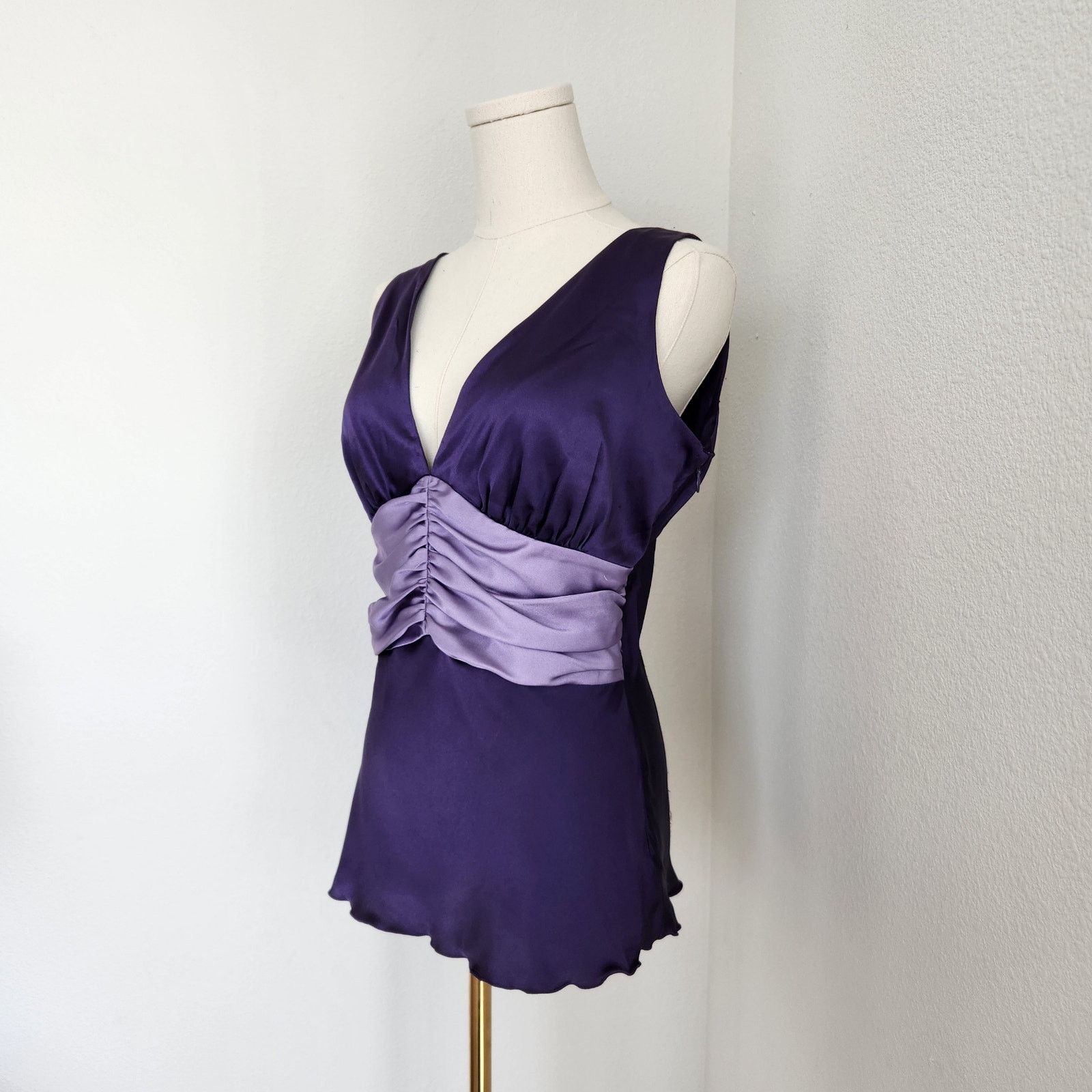 Vintage Y2K Purple Sleeveless Top Babydoll V-Neck Satin S, Women's (Size Small)