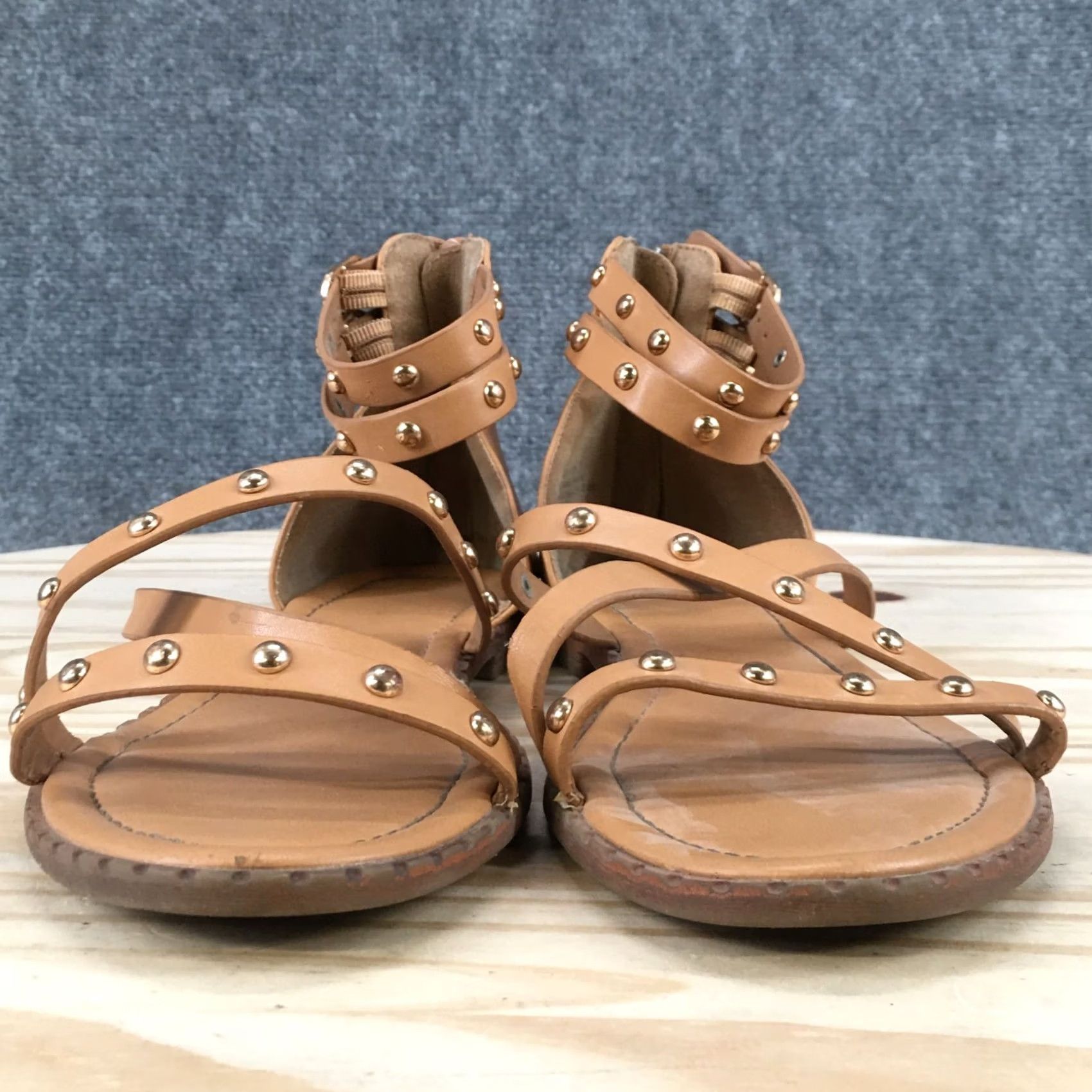 Vintage Maurices Sandals Womens 8 Harley Gladiator Brown Faux Leather Studded Flats Size US 8 / IT 38 - 7 Thumbnail