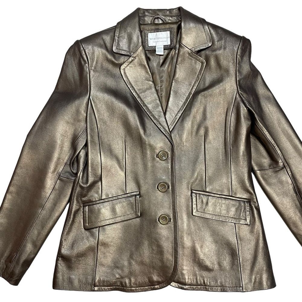 Worthington Worthington Metallic Gold Genuine Lambskin Leather Jacket S Size M / US 6-8 / IT 42-44 - 6 Thumbnail