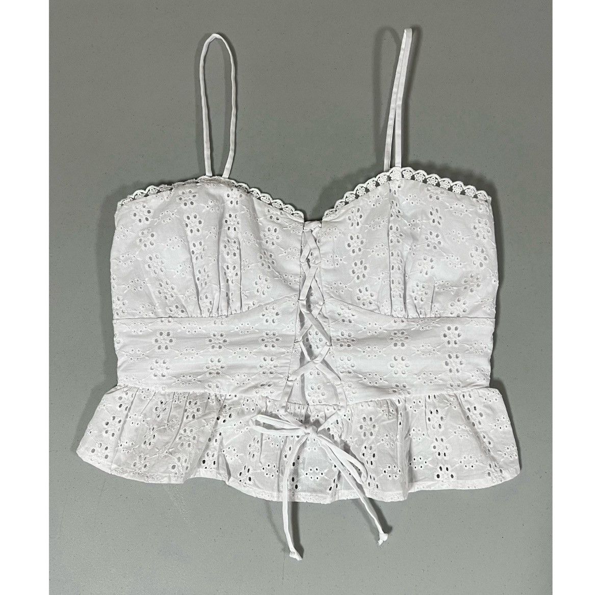 Vintage White Floral Eyelet Lace-Up Corset Tank Top Shirt Blouse XS🤍 Size XS / US 0-2 / IT 36-38 - 1 Thumbnail