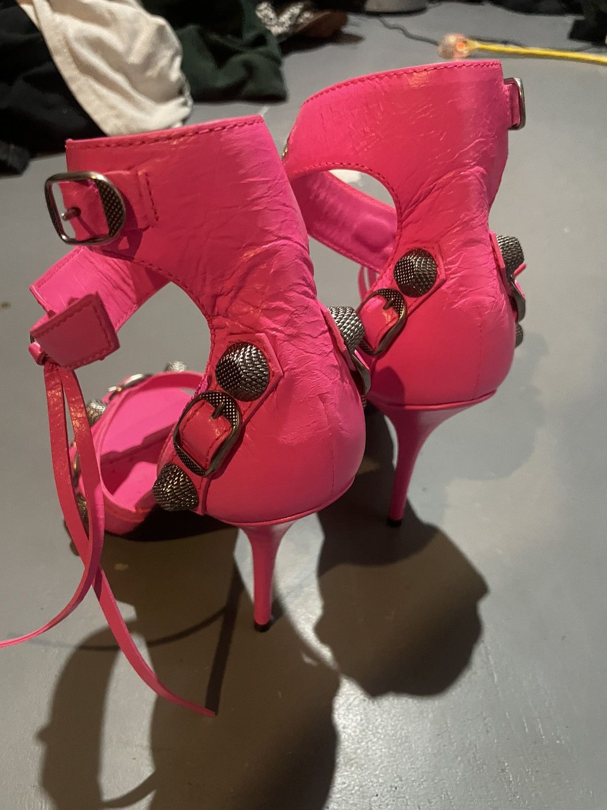 Balenciaga Balenciaga Womens Flou Pink Cagole Leather Studded Stiletto Size US 8.5 / IT 38.5 - 11 Thumbnail