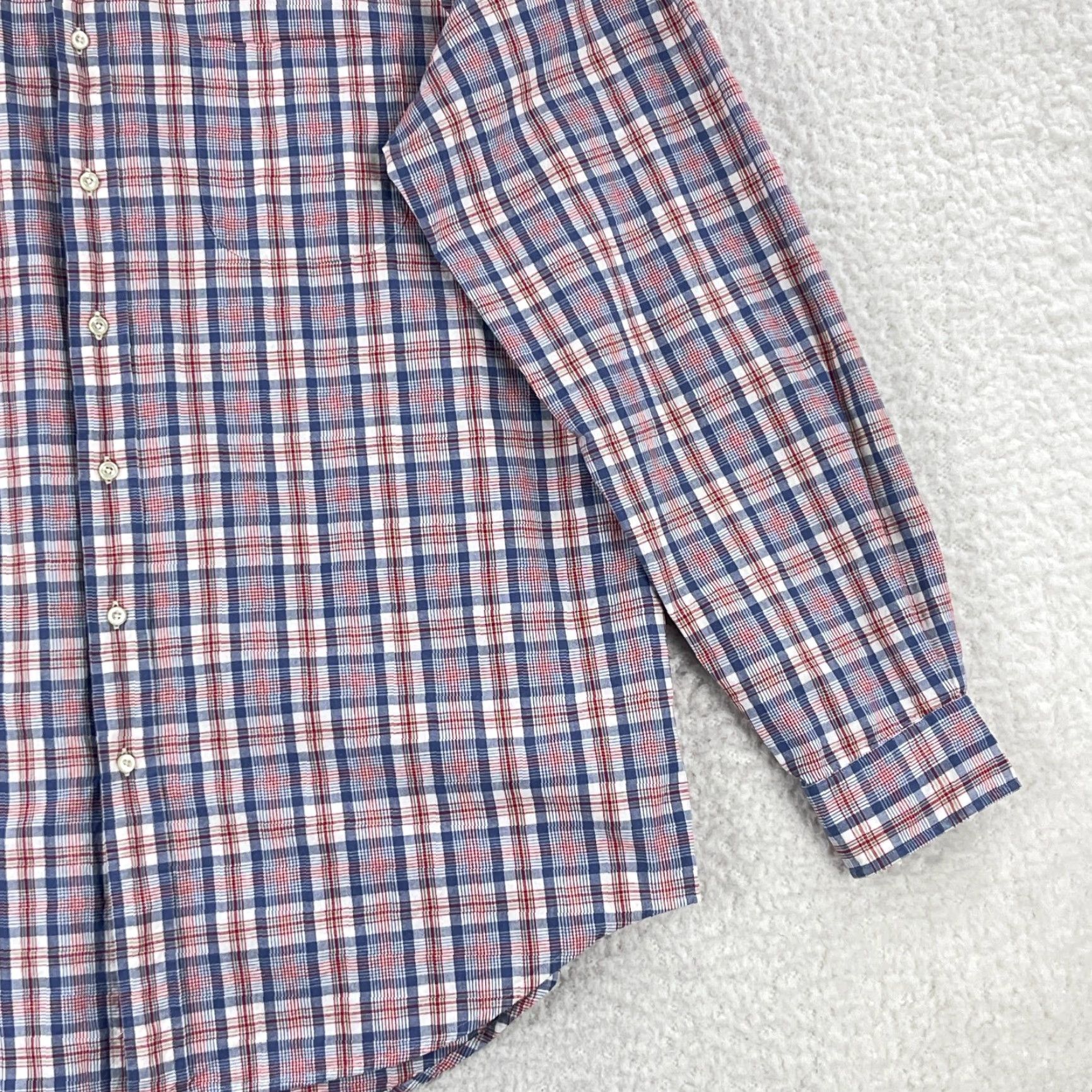Lands' End VINTAGE Lands' End Button-Down Dress Shirt Mens XL Red Blue Plaid Long Sleeve Size 46R - 4 Thumbnail