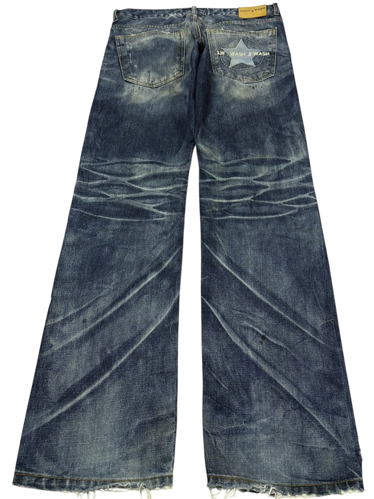 Japanese Brand Vtg WashWash Strike Faded Distressed Heavy Jeans Size US 35 - 2 Thumbnail