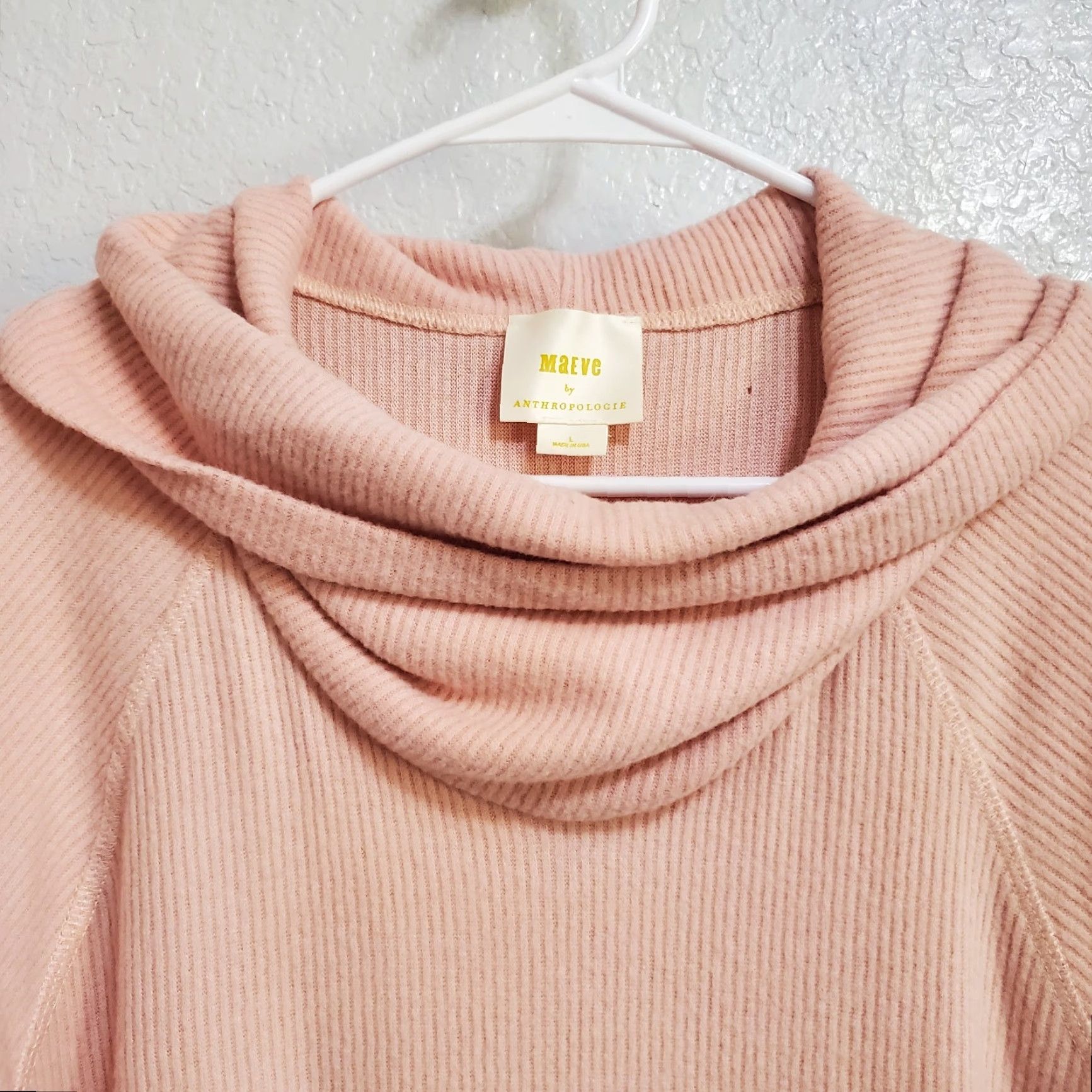 Vintage Maeve Sweater Women L Blush Pink Cowl Neck Rib Knit Relaxed Fit Long Sleeve Lightweight Solid 76% Rayon 22% Polyester 2% Spandex US Made Womens Size L / US 10 / IT 46 - 4 Thumbnail