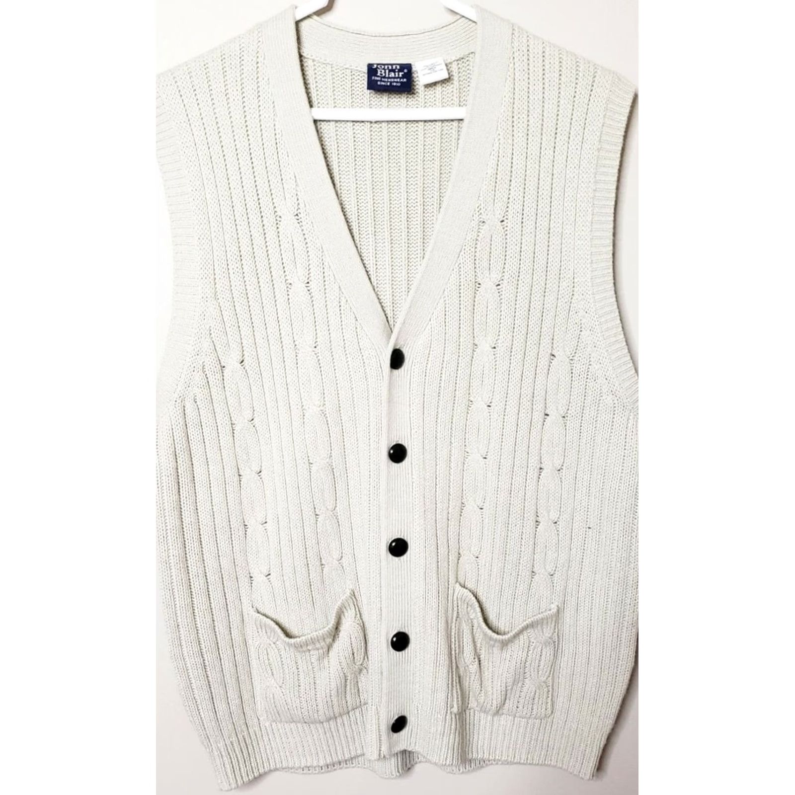 Blair John Blair Men's L Chain Knit Sweater Vest Leather Like Buttons Ivory Size US L / EU 52-54 / 3 - 6 Thumbnail