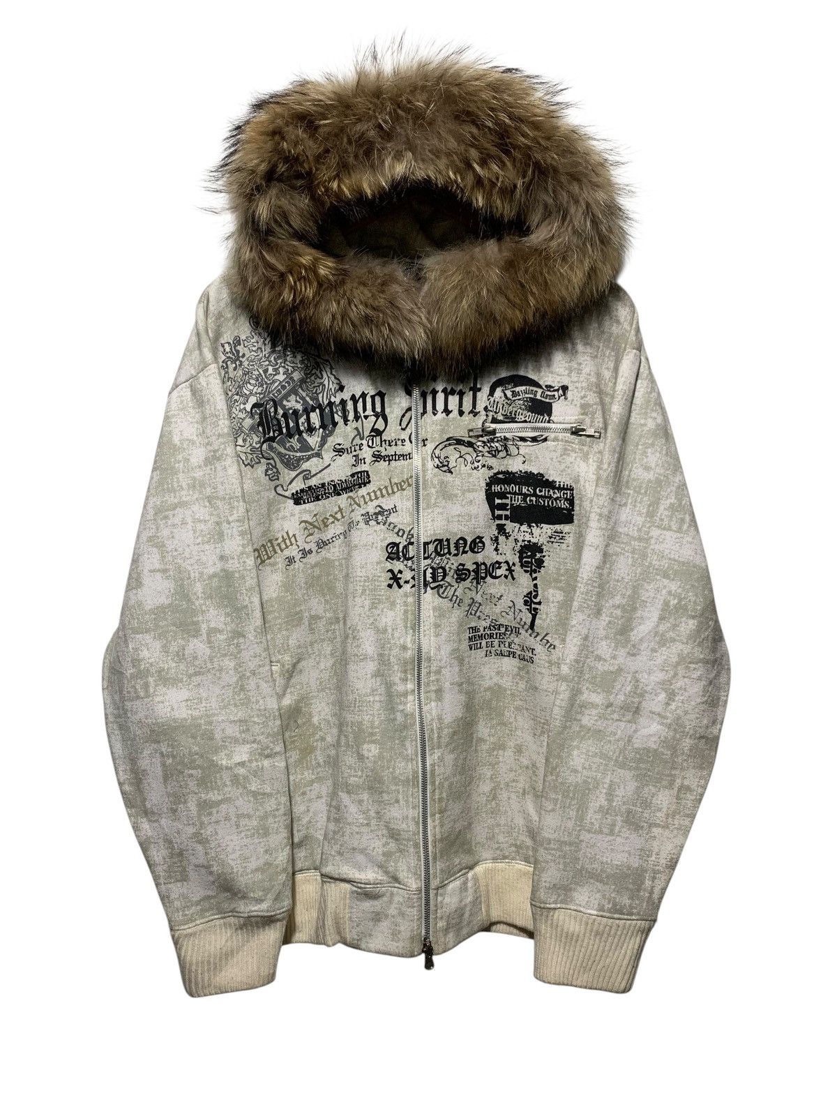Y2k Beaumere burning spirit poem double zip fur hoodie