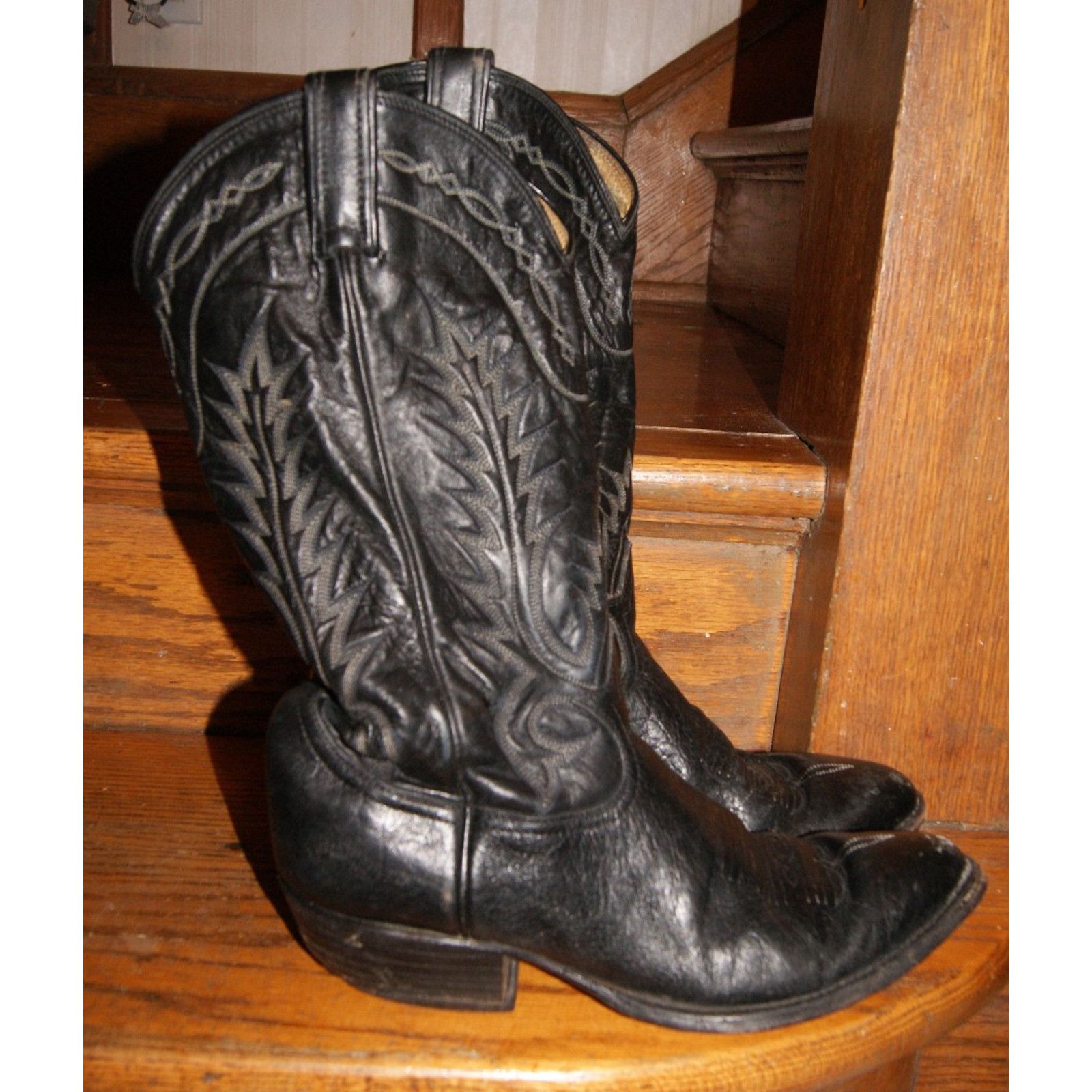 Tony Lama VTG Tony Lama Black Leather Western Cowboy Boots Mens 9 D Size US 9 / EU 42 - 2 Thumbnail