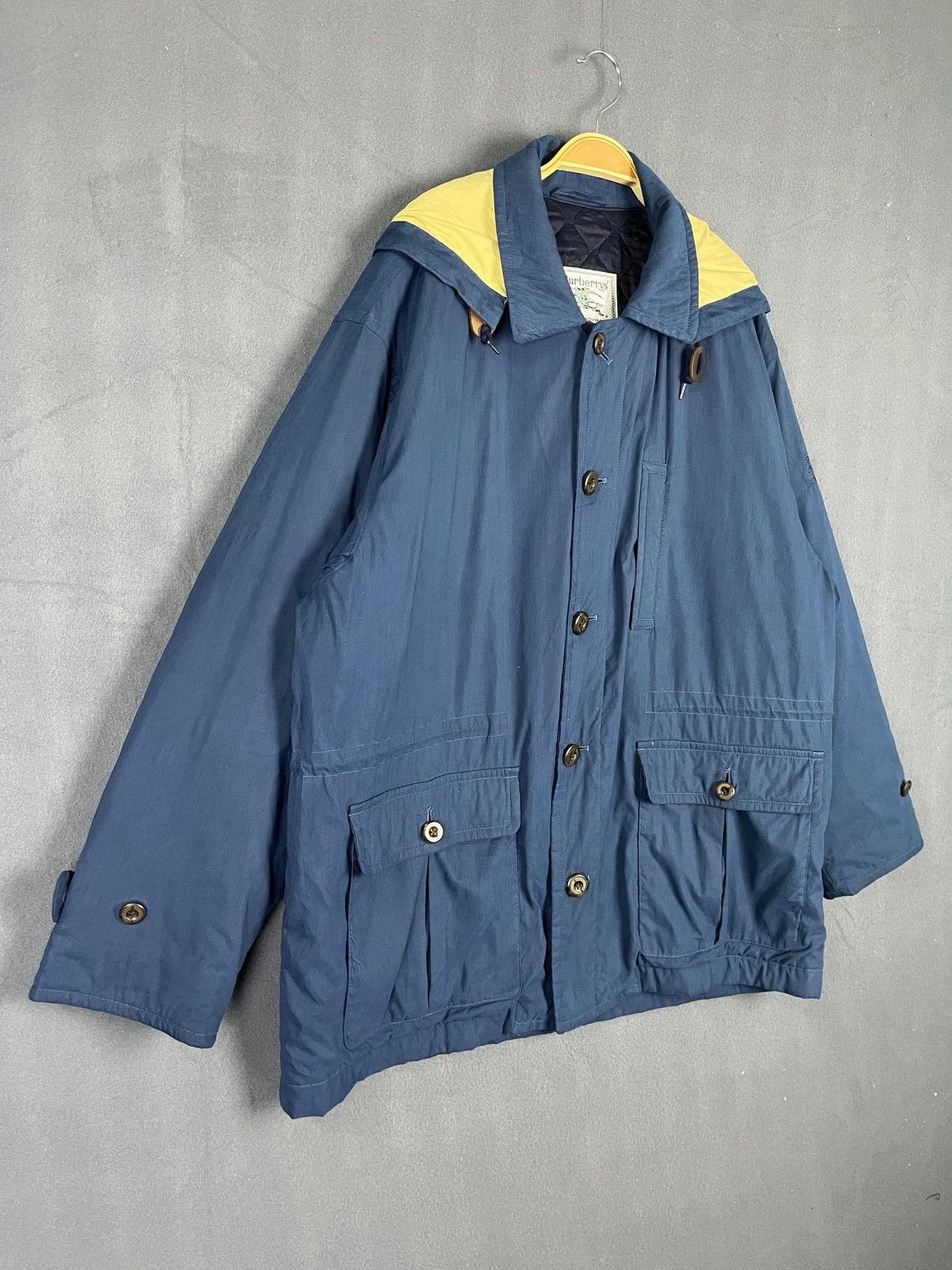 Burberry × Vintage Burberrys Blue Hooded Coat Jacket Quilted Lined Size US L / EU 52-54 / 3 - 6 Thumbnail