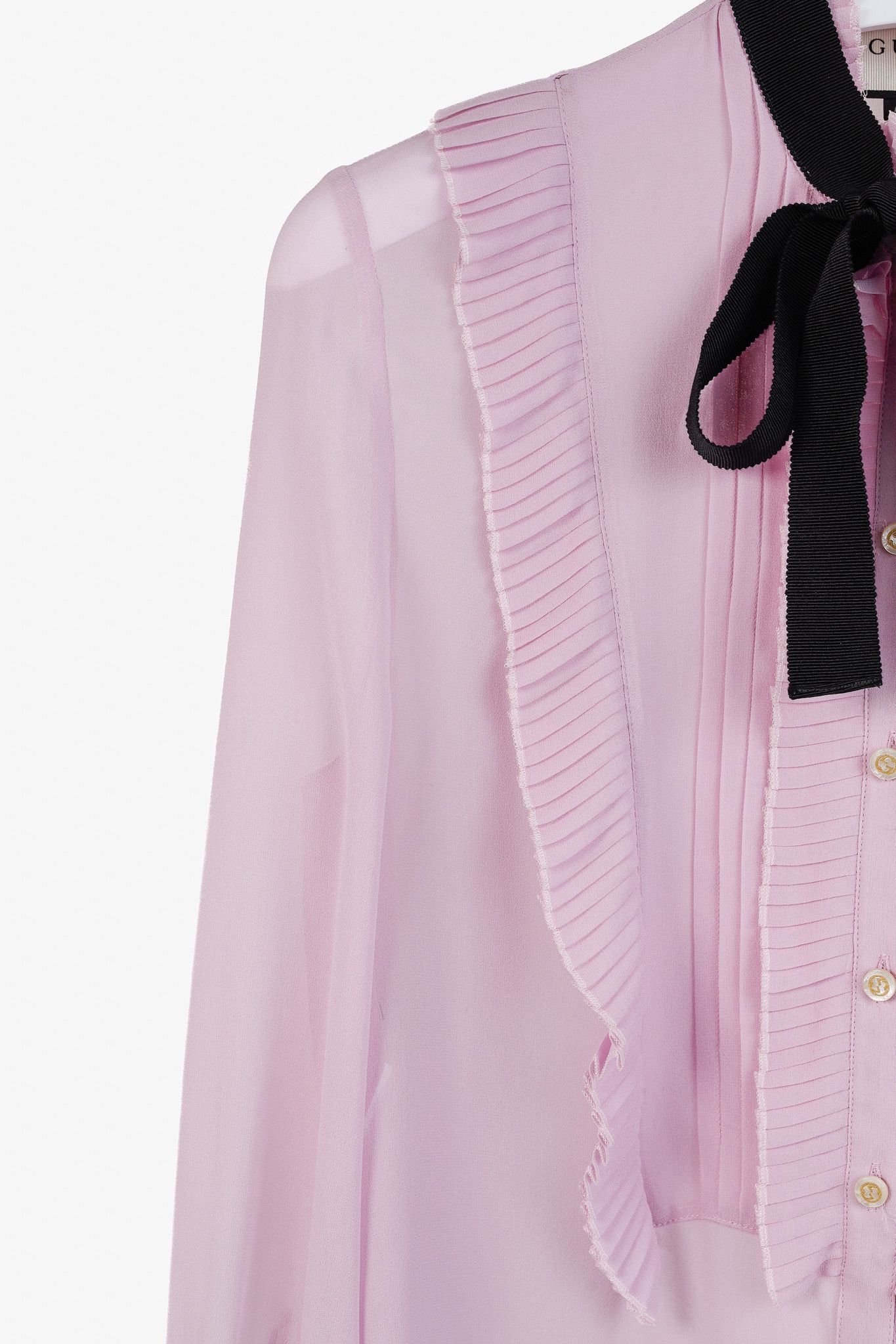 Gucci Gucci Resort 2016 Pink Silk Pleated Ruffle Tie-Neck Shirt Size M / US 6-8 / IT 42-44 - 5 Thumbnail
