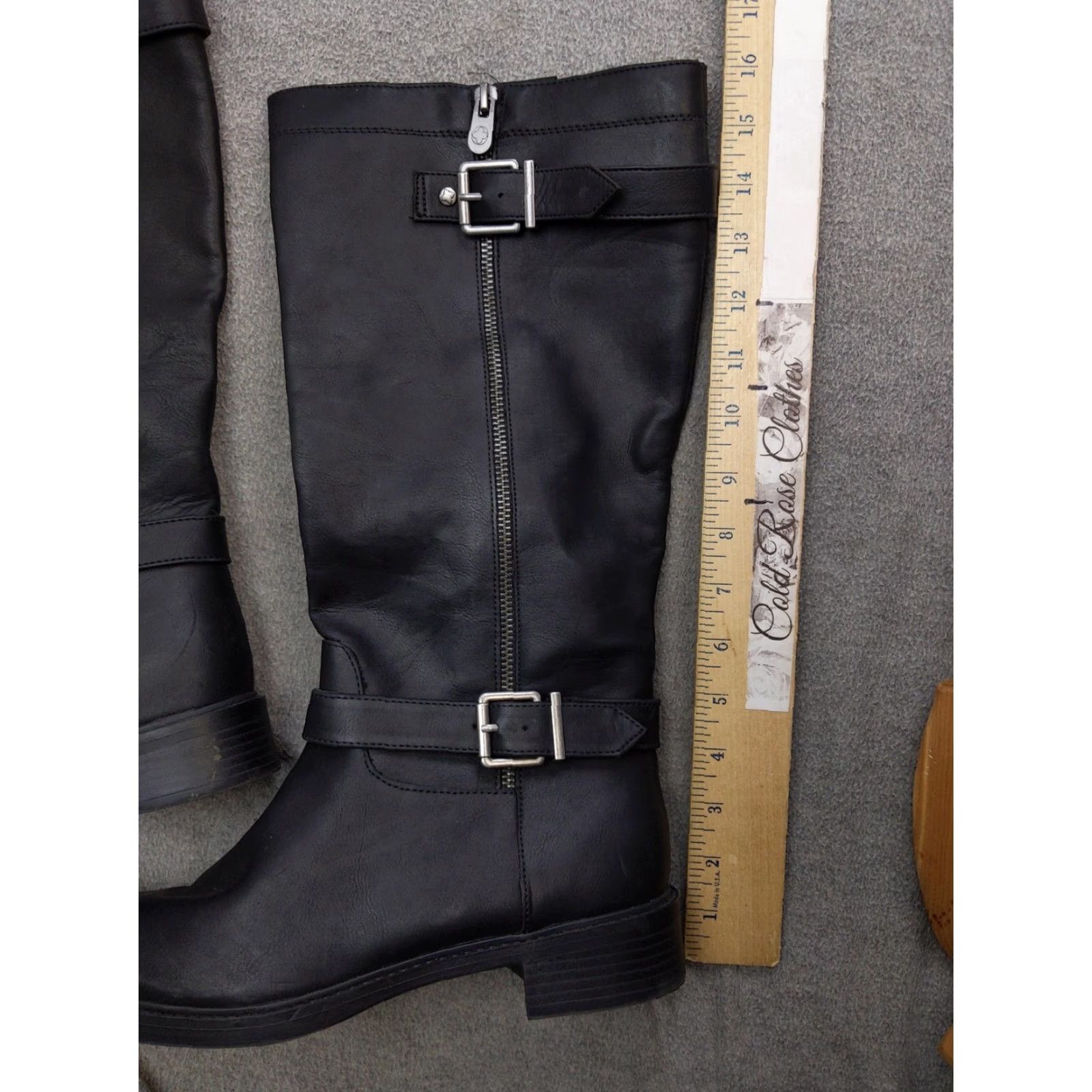 Vintage Kelly & Katie Boots Women's Knee High Riding Buckle Side Zip Black 9.5 M Adult Womens Block Heel Size US 10 / IT 40 - 2 Thumbnail