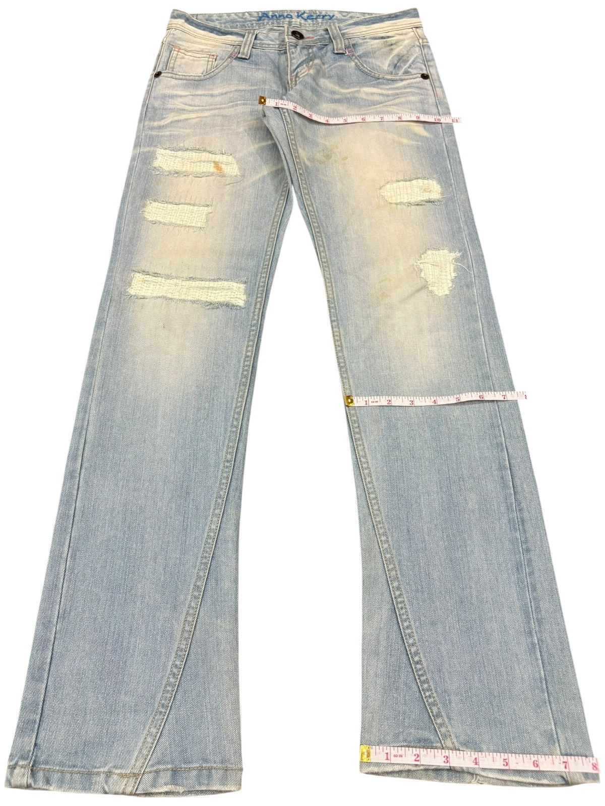 Japanese Brand Vintage Japanese Sashiko Distressed Spiral Leg Flare Jeans Size US 30 / EU 46 - 13 Thumbnail