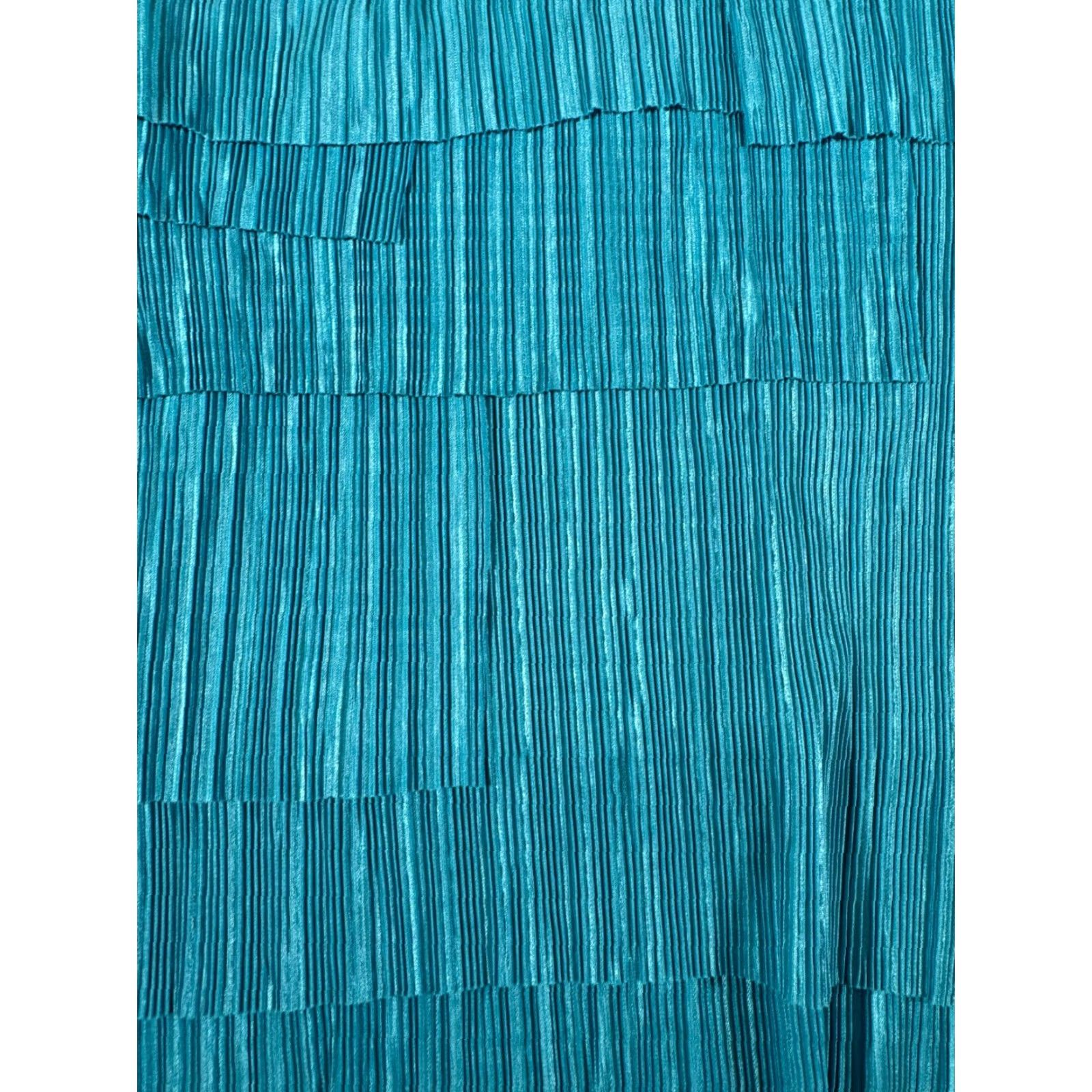 AQUA CDW Tank Women M Blue Tiered Medium Textured Pleated Satin Retro Aqua Blue Party Casual 90s Size M / US 6-8 / IT 42-44 - 2 Thumbnail