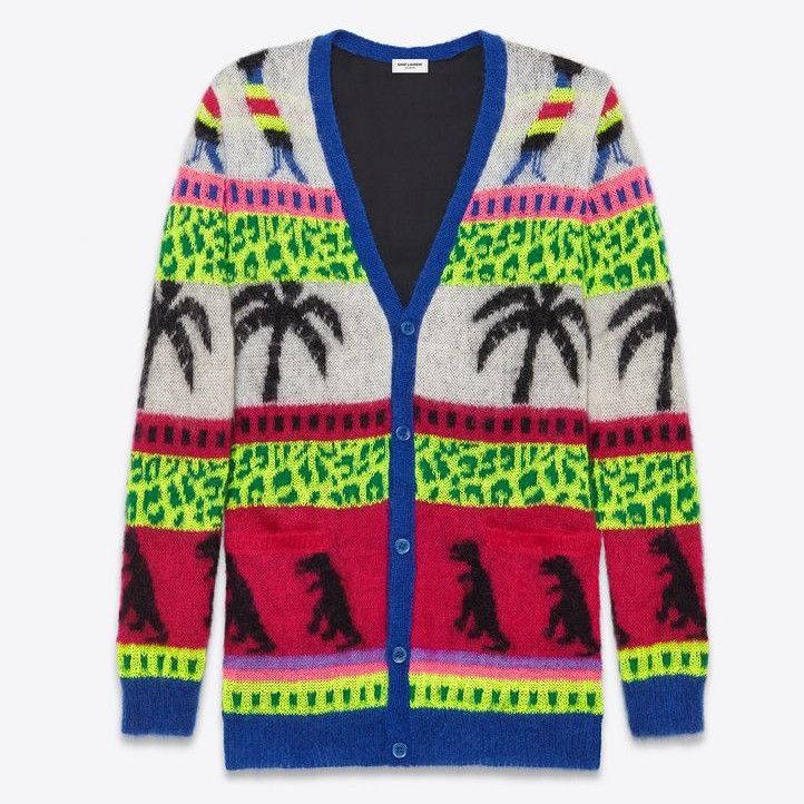 image of Saint Laurent Paris Dinosaur Palm Cardigan, Men's (Size XS)