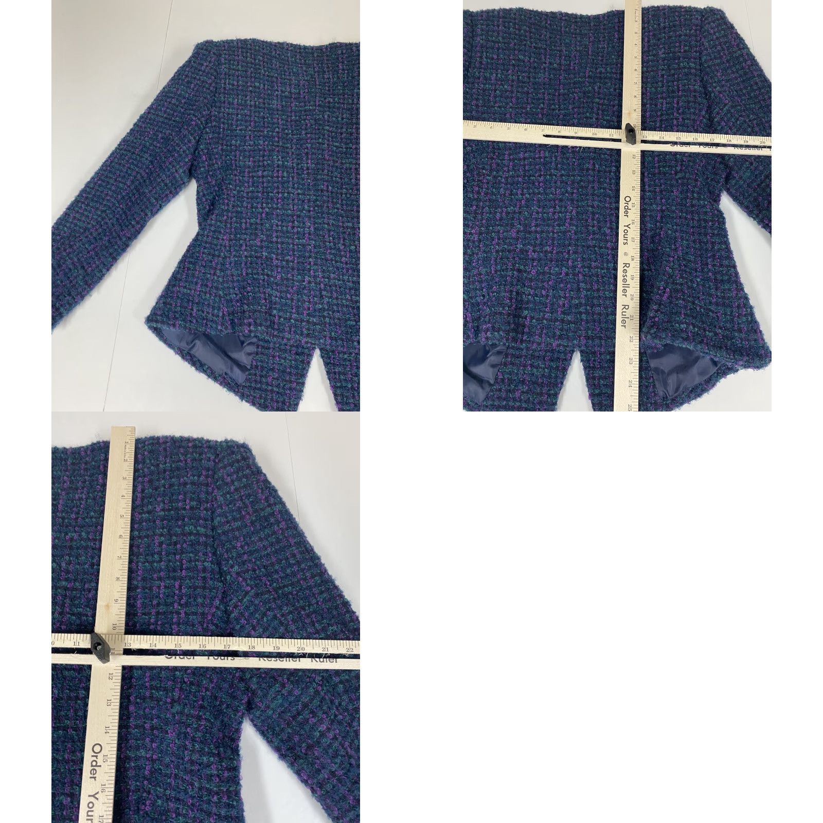 Vintage EN Avance Blazer Jacket Women 9 Blue Four-Button Casual Formal Wool Polyester Striped Notch Lapel Lightweight Mid-Length Modern Tuxedo Fall Winter Size M / US 6-8 / IT 42-44 - 8 Thumbnail
