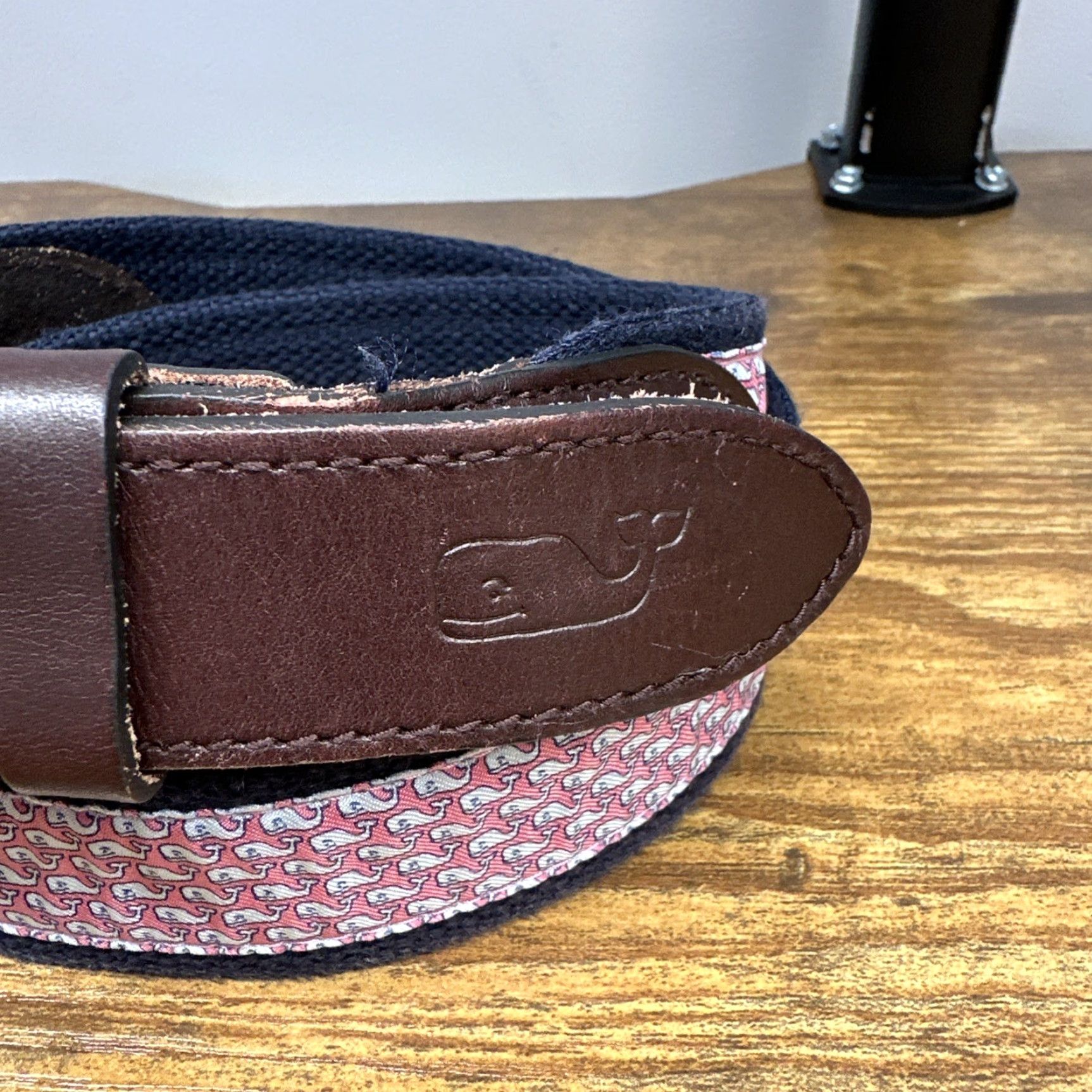 Vineyard Vines Vineyard Vines Belt Canvas Brown Leather Whale Mens 30 Belt Nautical Whales Pattern Adjustable Buckle 1.25” Brown/Pink/Blue Size 30 - 2 Thumbnail