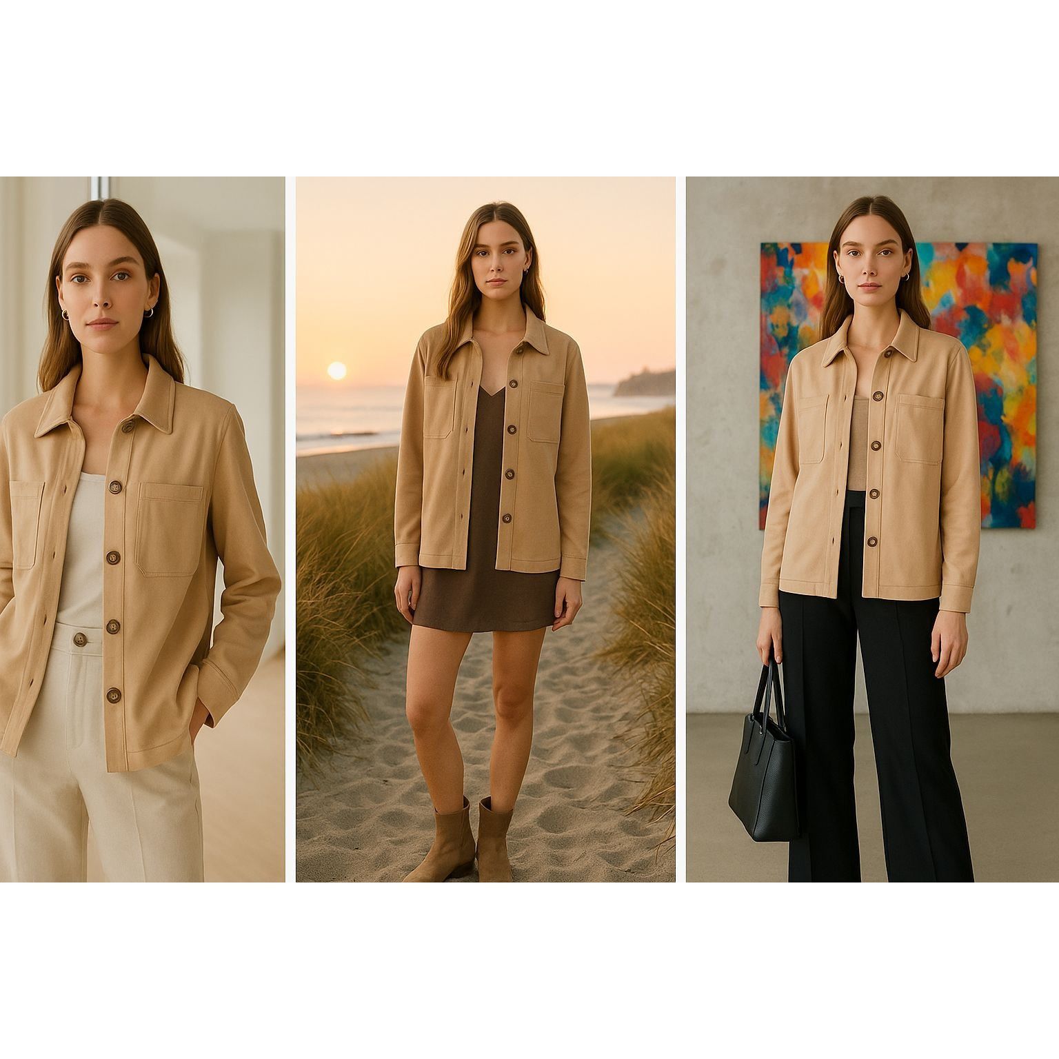 Other Naked Zebra Women’s Faux Suede Jacket Beige L Quiet Luxury M Size L / US 10 / IT 46 - 1 Thumbnail