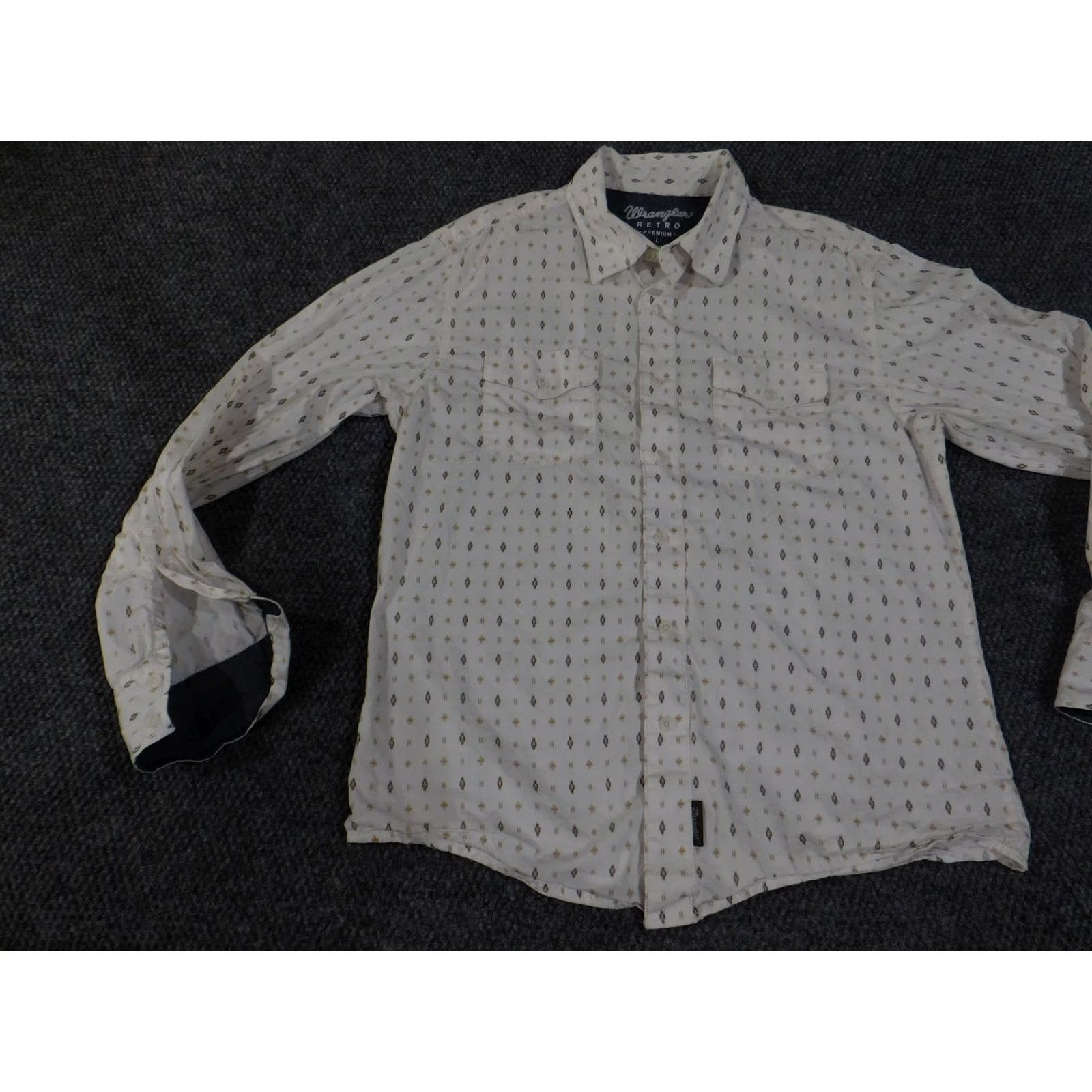 Wrangler VINTAGE Wrangler Retro Shirt Mens L White Western Aztec Long Sleeve Button Front Collared Plaid Logo Western Size US L / EU 52-54 / 3 - 3 Thumbnail