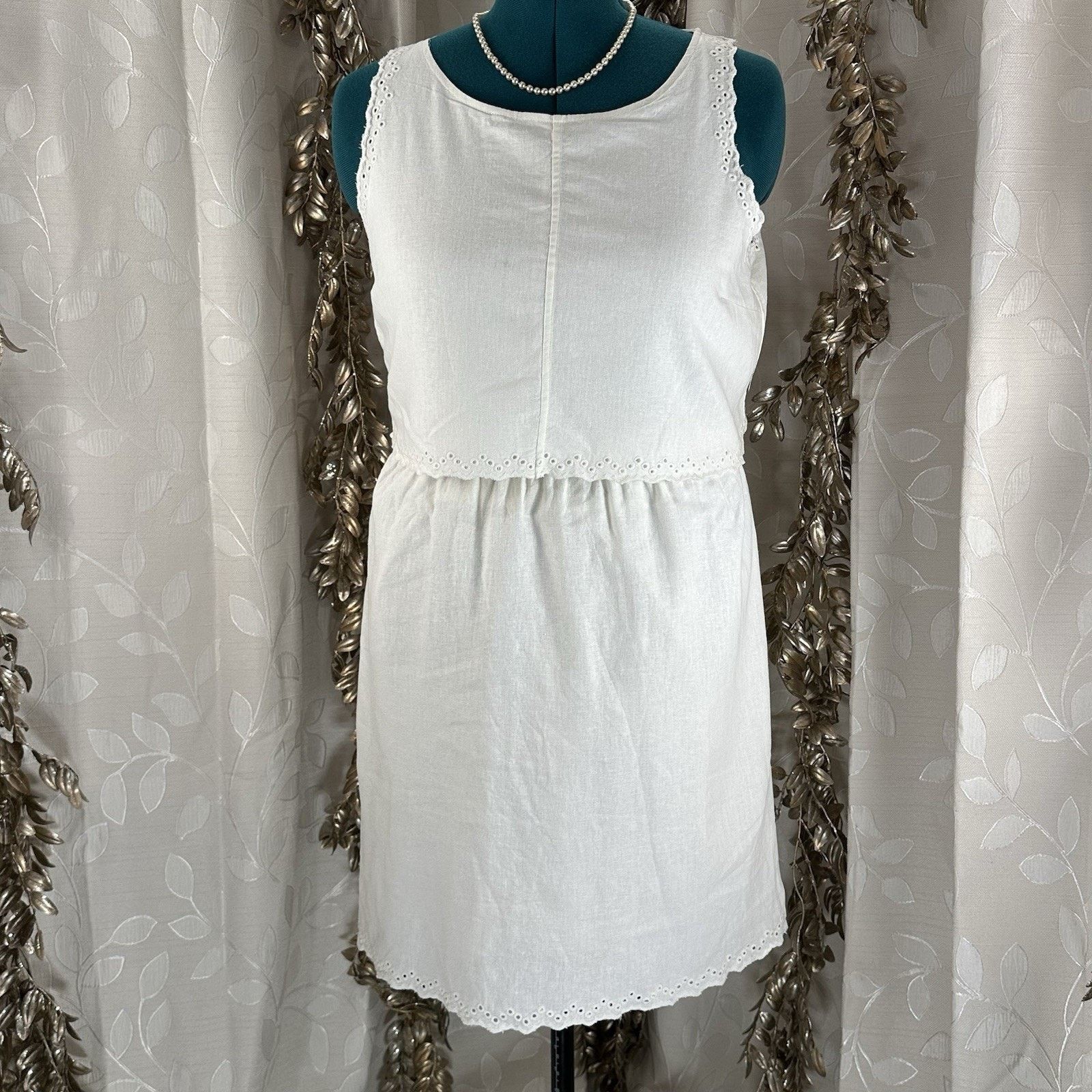 Loft LOFT White Eyelet Linen Dress Size 14 Sleeveless open back Size XL / US 12-14 / IT 48-50 - 5 Thumbnail