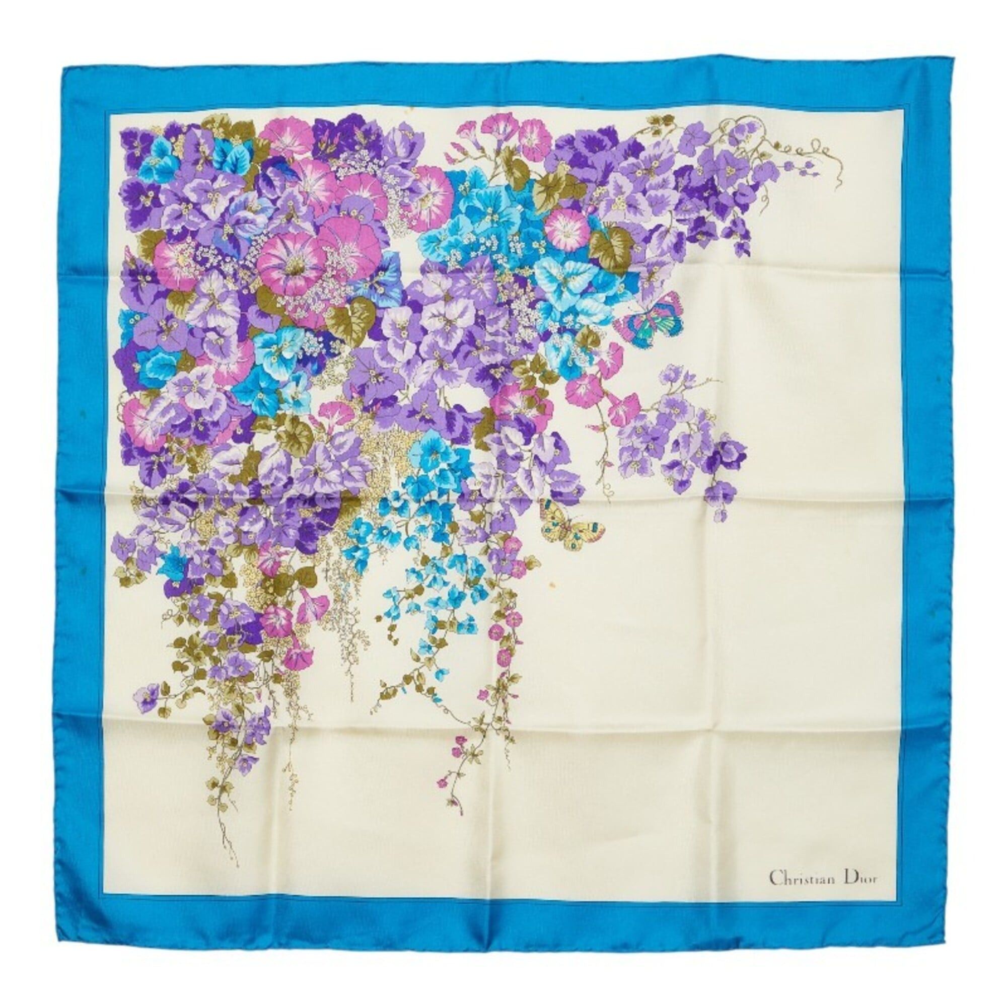 Dior Christian Dior Dior Floral Botanical Scarf/Muffler, Blue Multicolor Silk, Women's Size ONE SIZE - 1 Thumbnail
