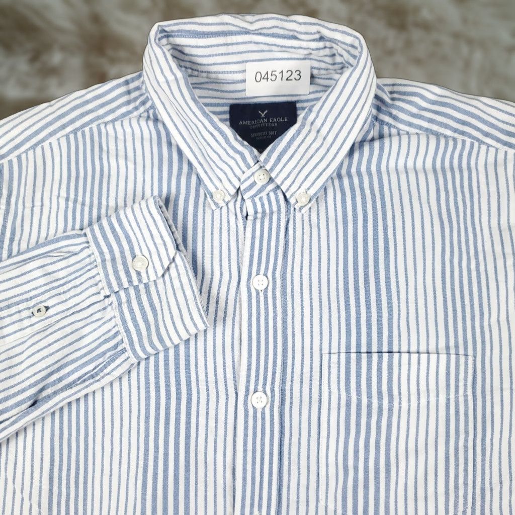 American Eagle Outfitters AMERICAN EAGLE OUTFITTERS Shirt Men Medium Blue Striped Button-Up Long Sleeve Casual Collared UIO Size US M / EU 48-50 / 2 - 1 Thumbnail