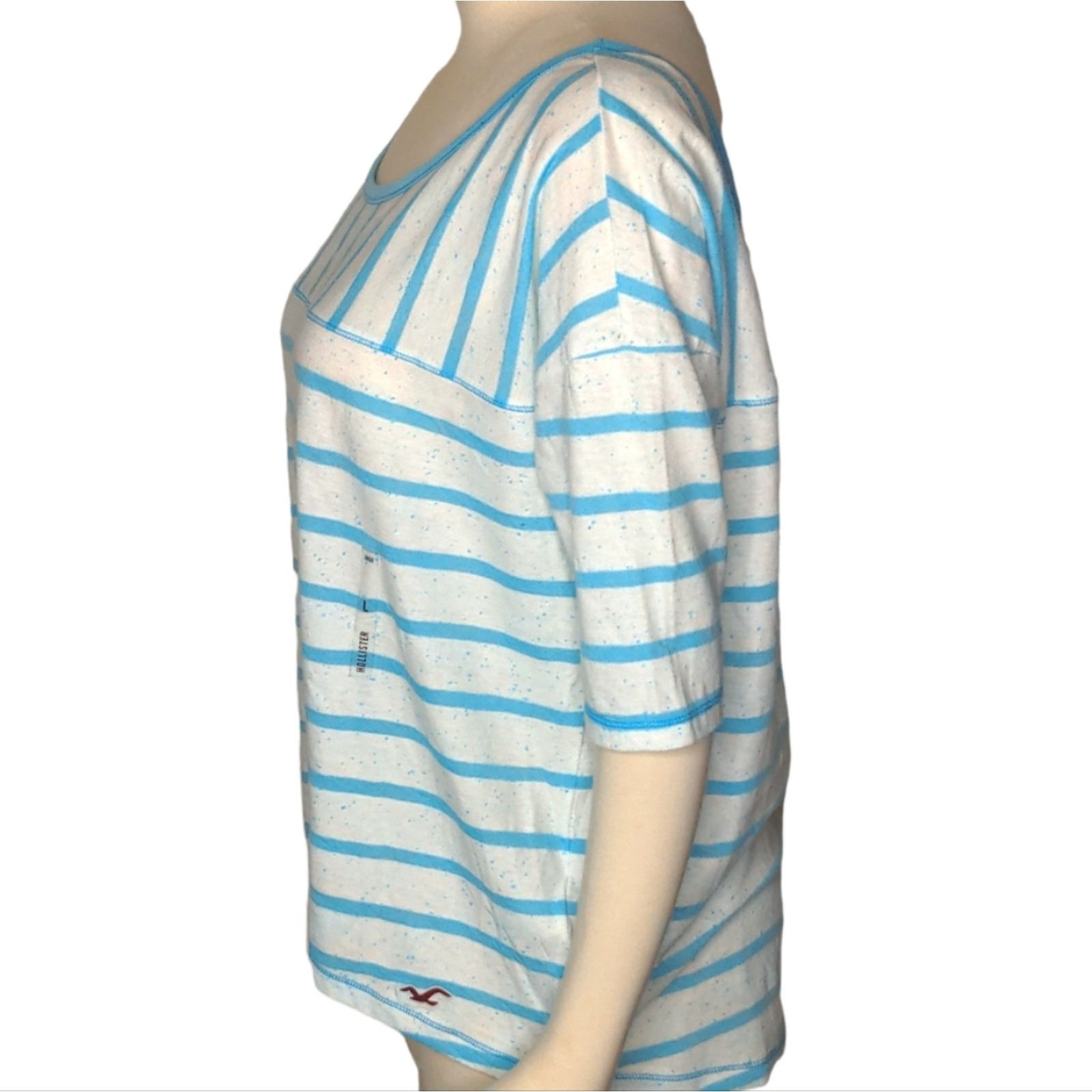 Hollister HOLLISTER White Teal Burnout Striped Tee Large NEW Size L / US 10 / IT 46 - 7 Thumbnail