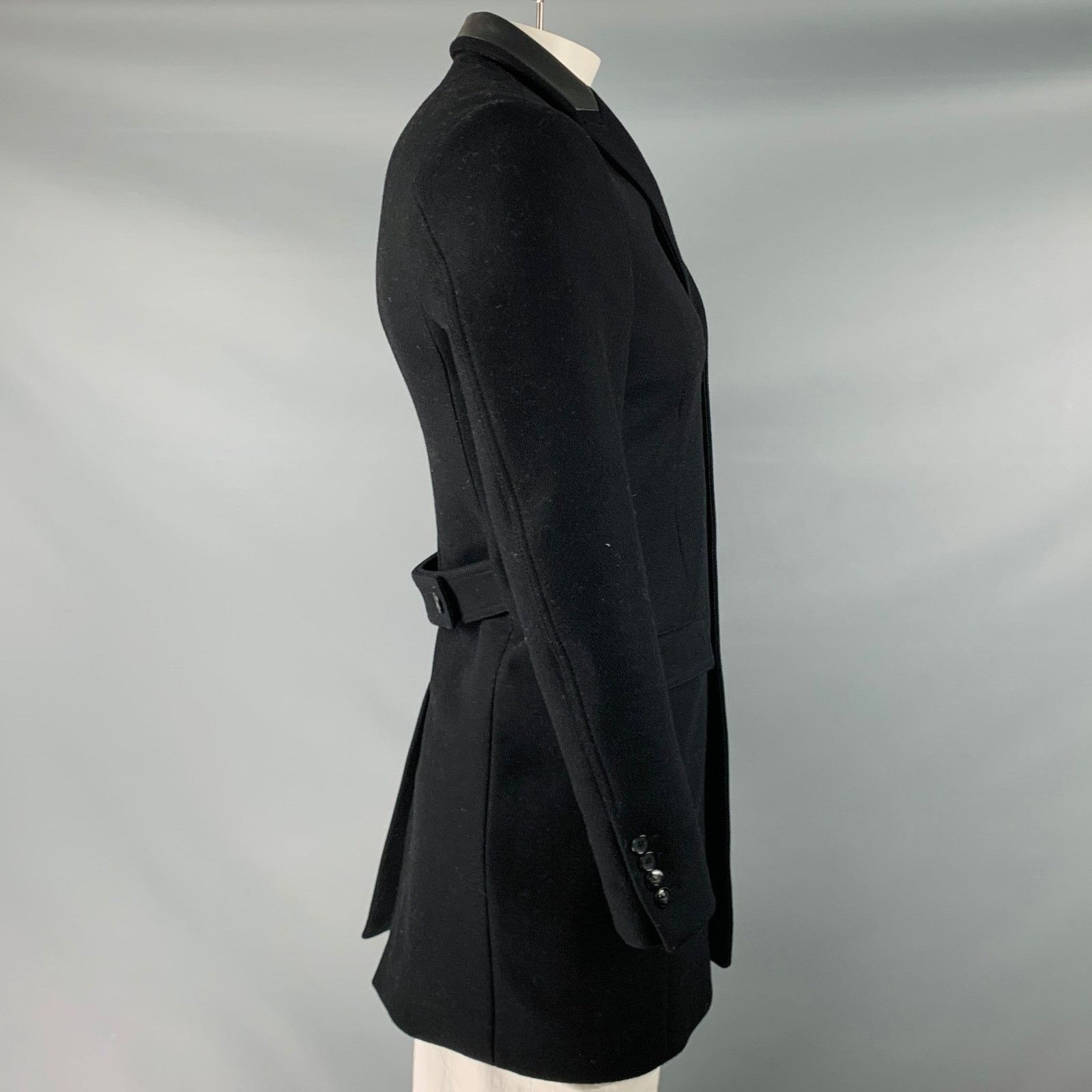The Kooples THE KOOPLES Black Wool Blend Leather Trim Peak Lapel Coat Size US S / EU 44-46 / 1 - 3 Thumbnail