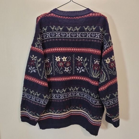 Conte of Florence Conte Of Florence Navy Pink Floral 100% Wool `Cardigan - L Size L / US 10 / IT 46 - 4 Thumbnail