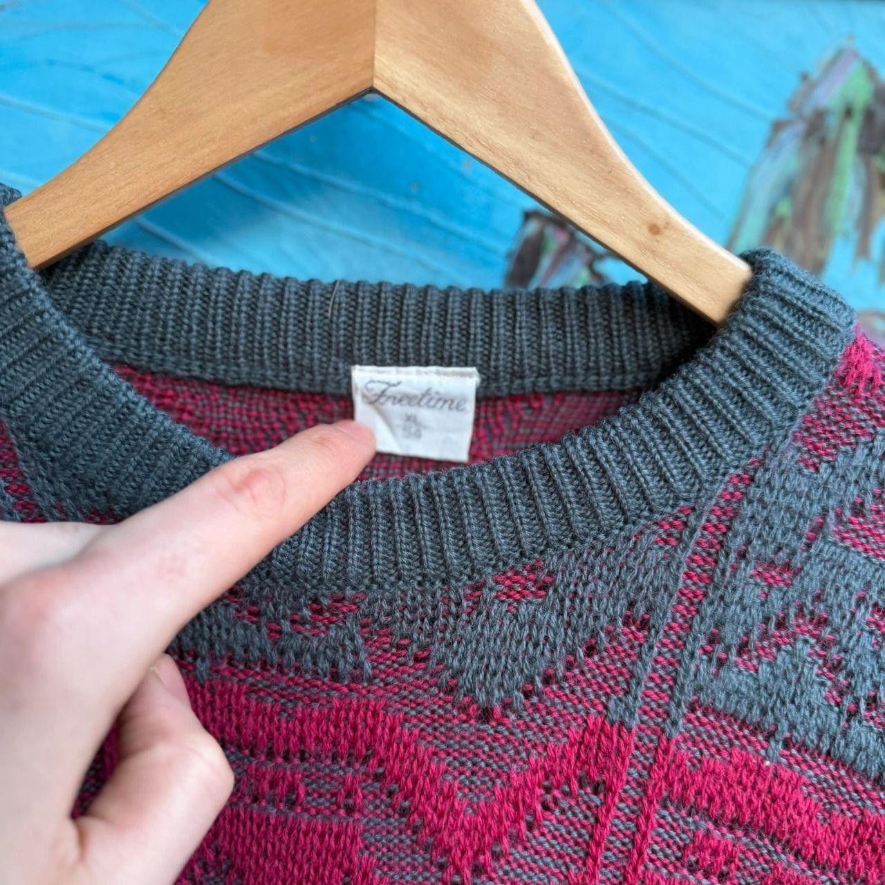 Vintage Vintage 90s Wool Jumper Grey Burgandy Size US L / EU 52-54 / 3 - 5 Thumbnail