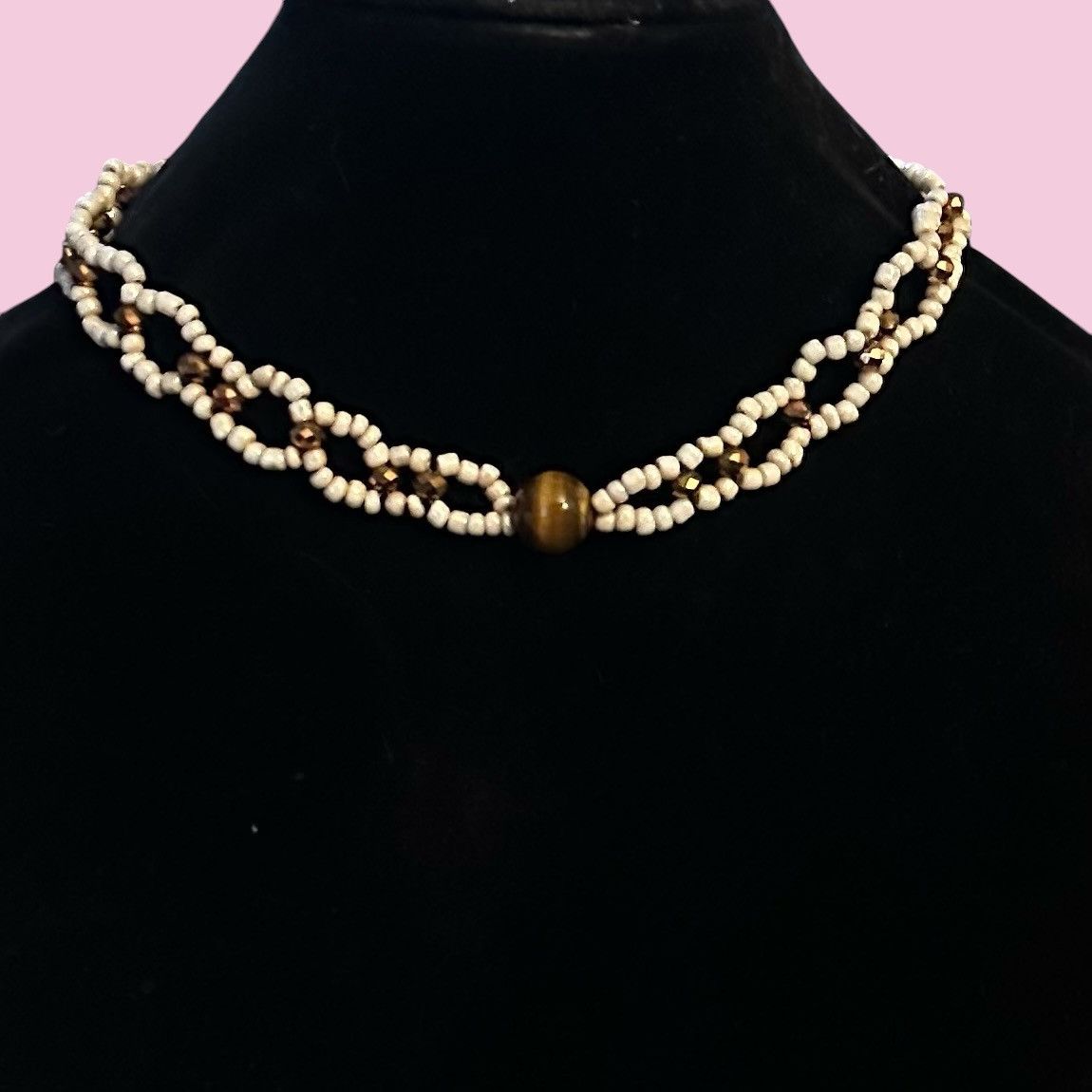 Other × Vintage Vintage Teng Yue woven white glass bead & Tiger eye necklace Size ONE SIZE - 1 Thumbnail