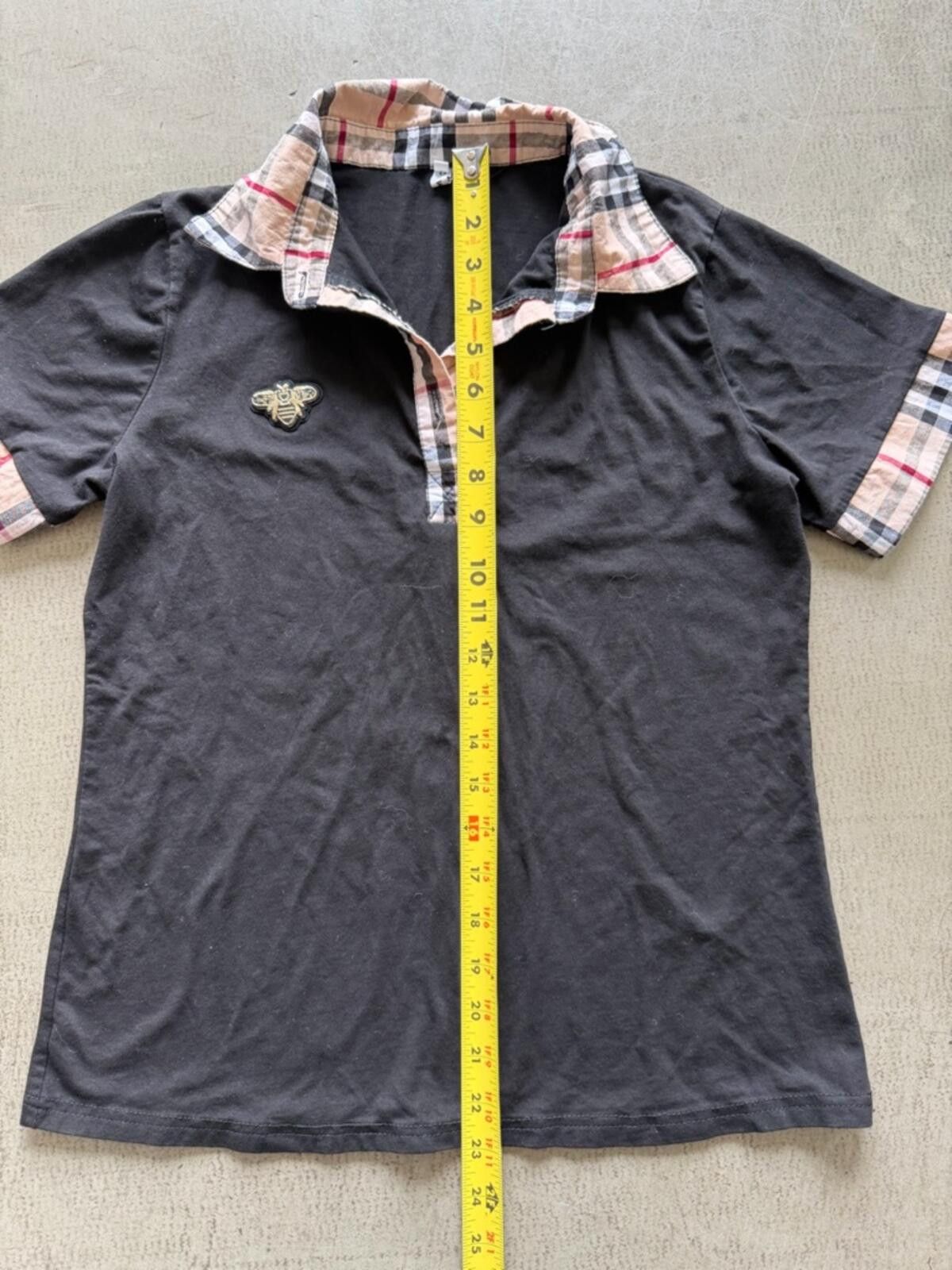 Wilson Designer Style Inspired Plaid Collar Polo / Black Golf Top Size M / US 6-8 / IT 42-44 - 4 Thumbnail