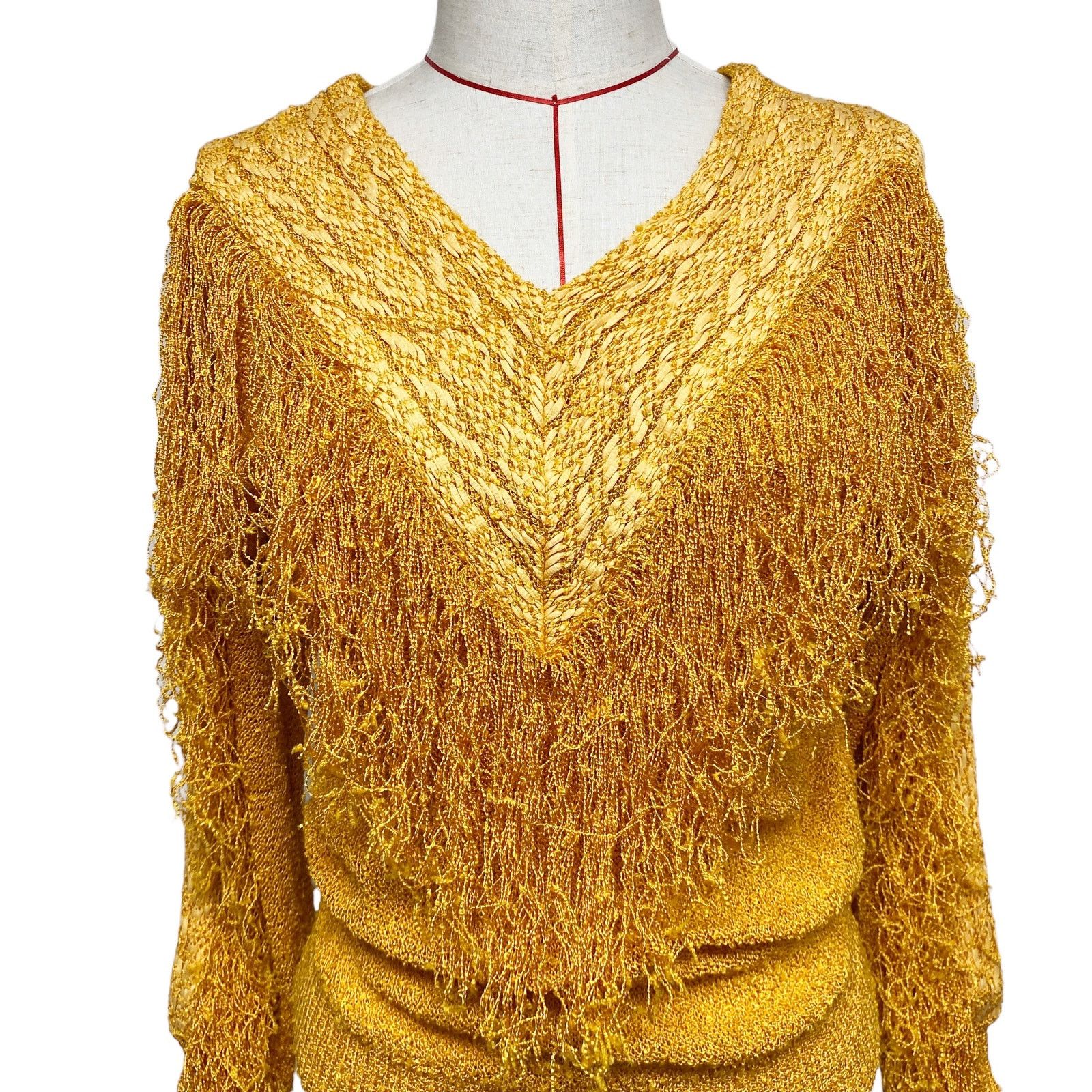 Vintage Vintage French Rags Womens Nubby Knit Long Sleeve Fringe Top Size ONE SIZE - 3 Thumbnail