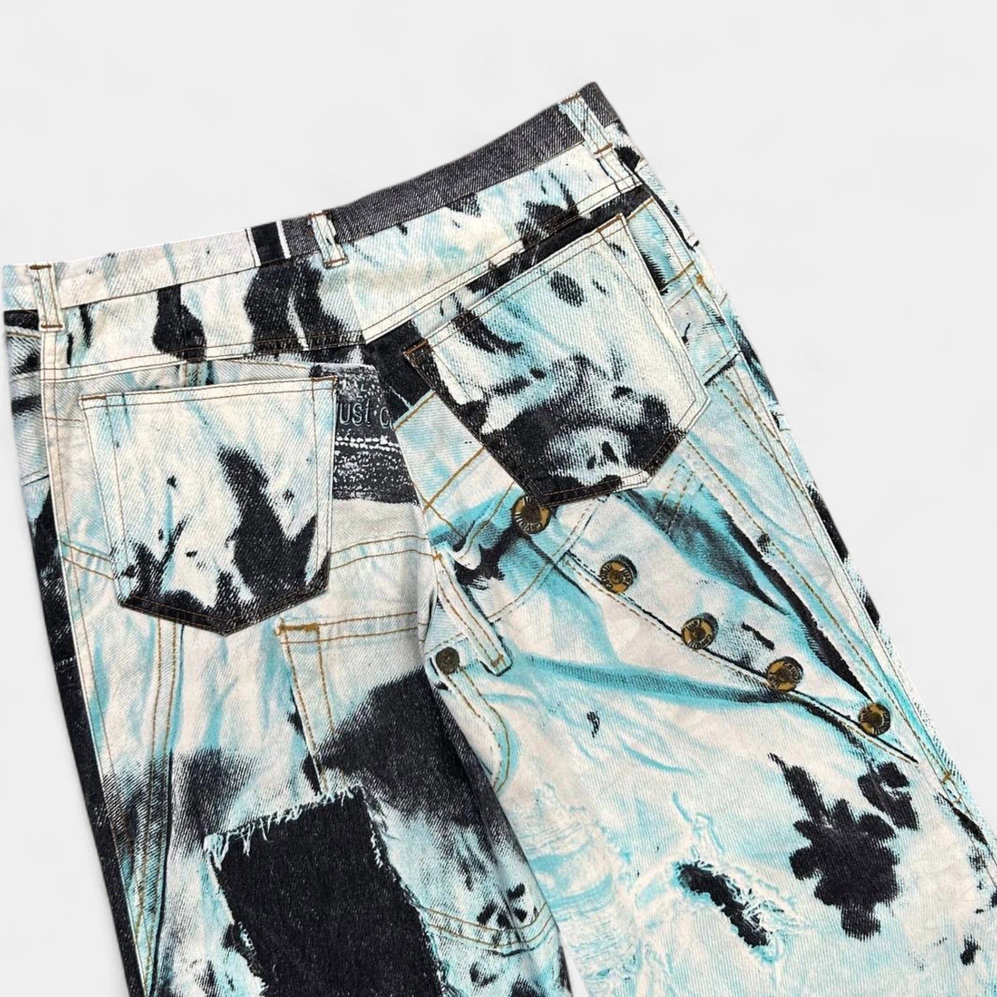 Just Cavalli Just Cavalli Denim on Denim Printed Teal Jeans Size US 29 - 5 Thumbnail