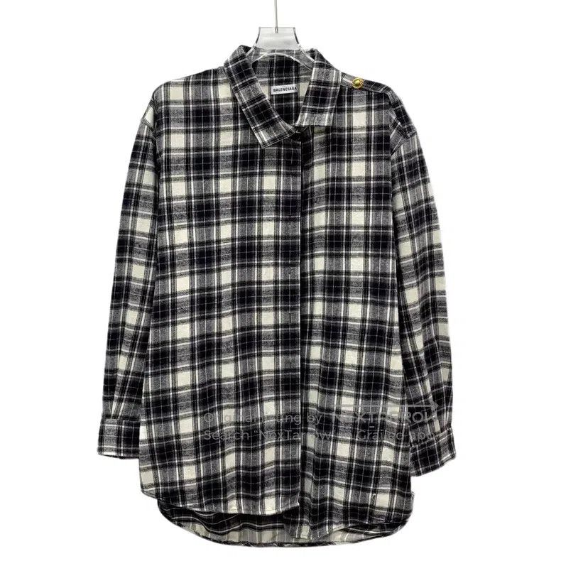 Balenciaga Balenciaga Black plaid cotton notch collar long sleeve shi Size XS / US 0-2 / IT 36-38 - 1 Thumbnail