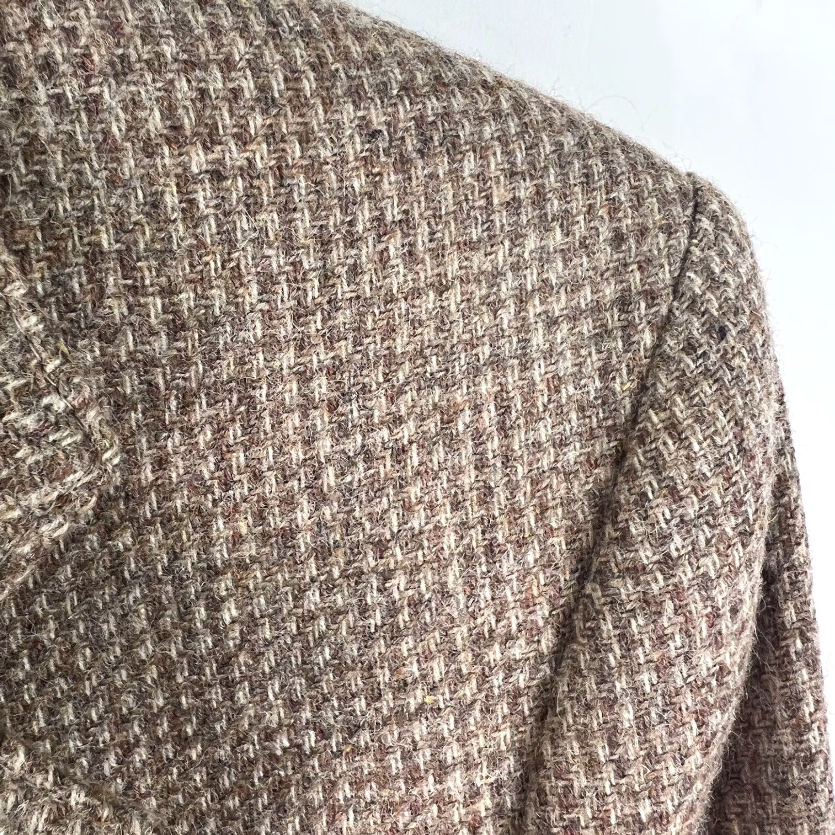 Farah VINTAGE Farah Blazer Shirt Jacket Brown 100% Wool Tweed Sports Jacket SZ 42L Lined Patch Elbows Mens JACKET Size 42R - 2 Thumbnail